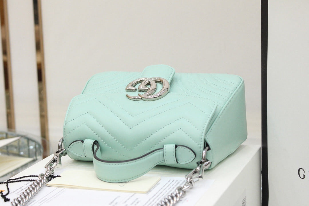 [TOP] GUCCI GG Marmont Bag Top Handle 27*13.5*10 - Baby Blue