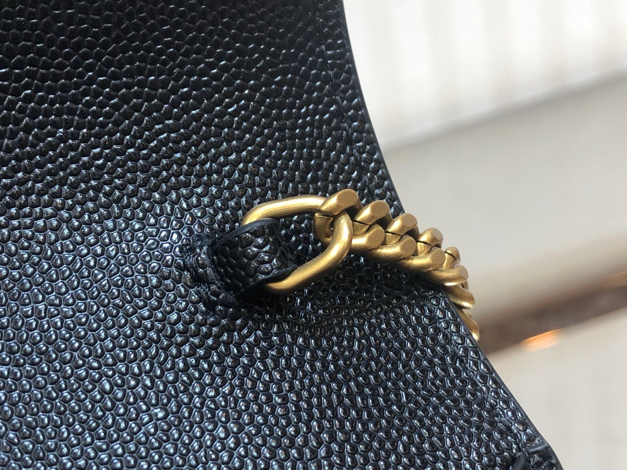 [TOP] Yves Saint Laurent YSL Cassandra Chain Wallet Grain Leather - Black