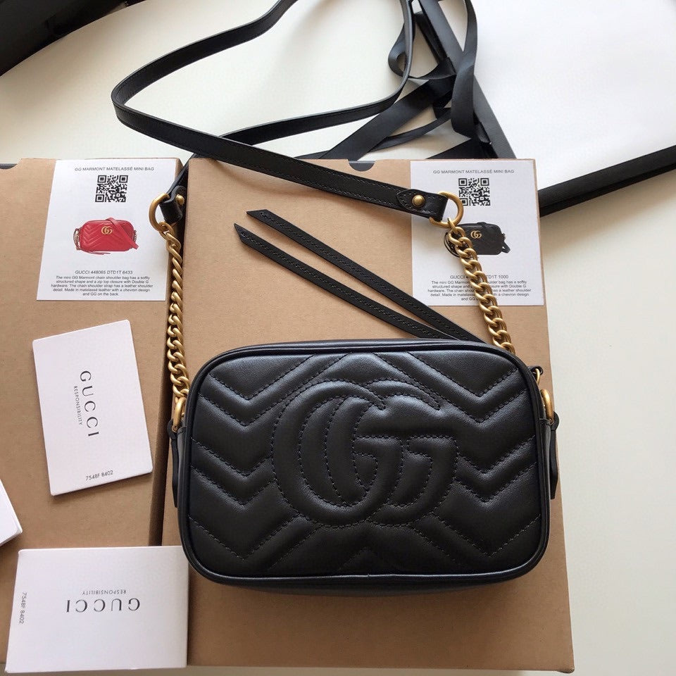 [TOP] GUCCI GG Marmont Bag Camera Crossbody Mini 18*12*6cm - Black