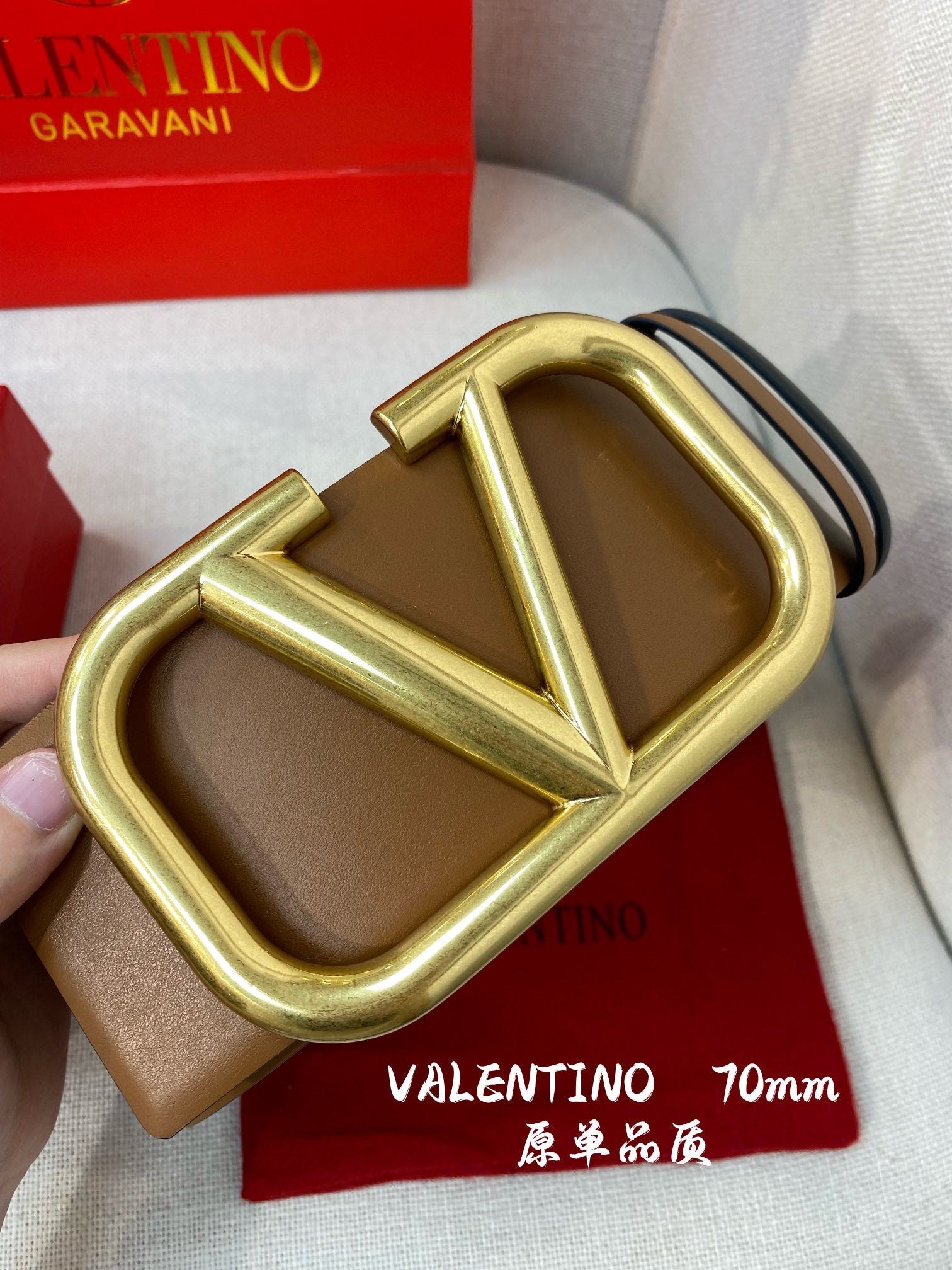 [TOP] VALENTINO  Waits Belt w Gold Buckle 7cm - Brown