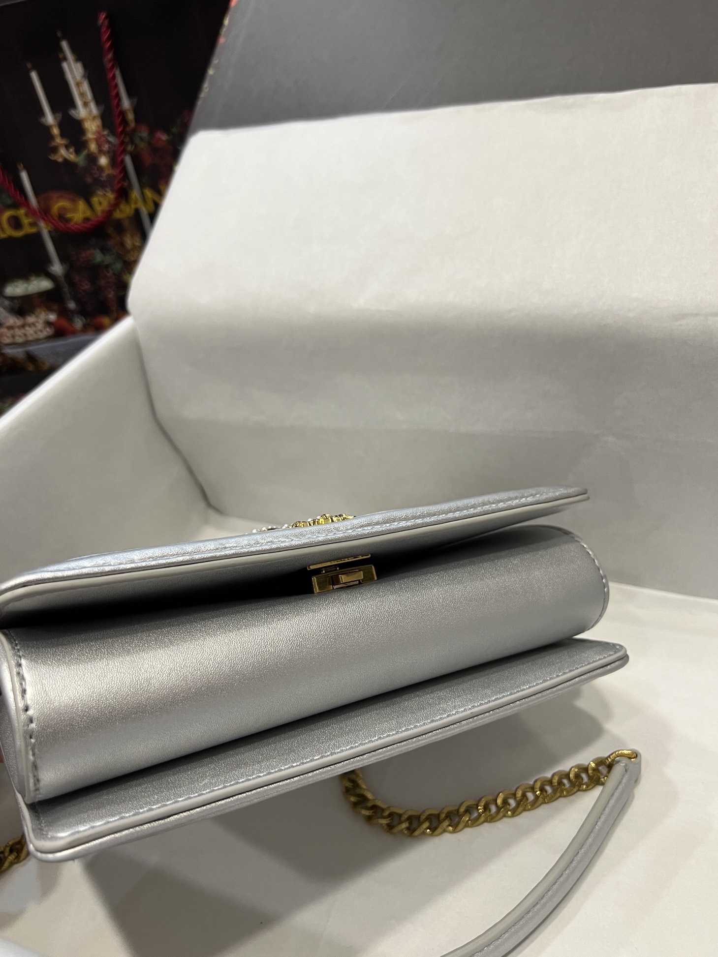 [TOP] Dolce & Gabbana D&G Nappa Leather Devotion Bag 21cm/26cm - Silver