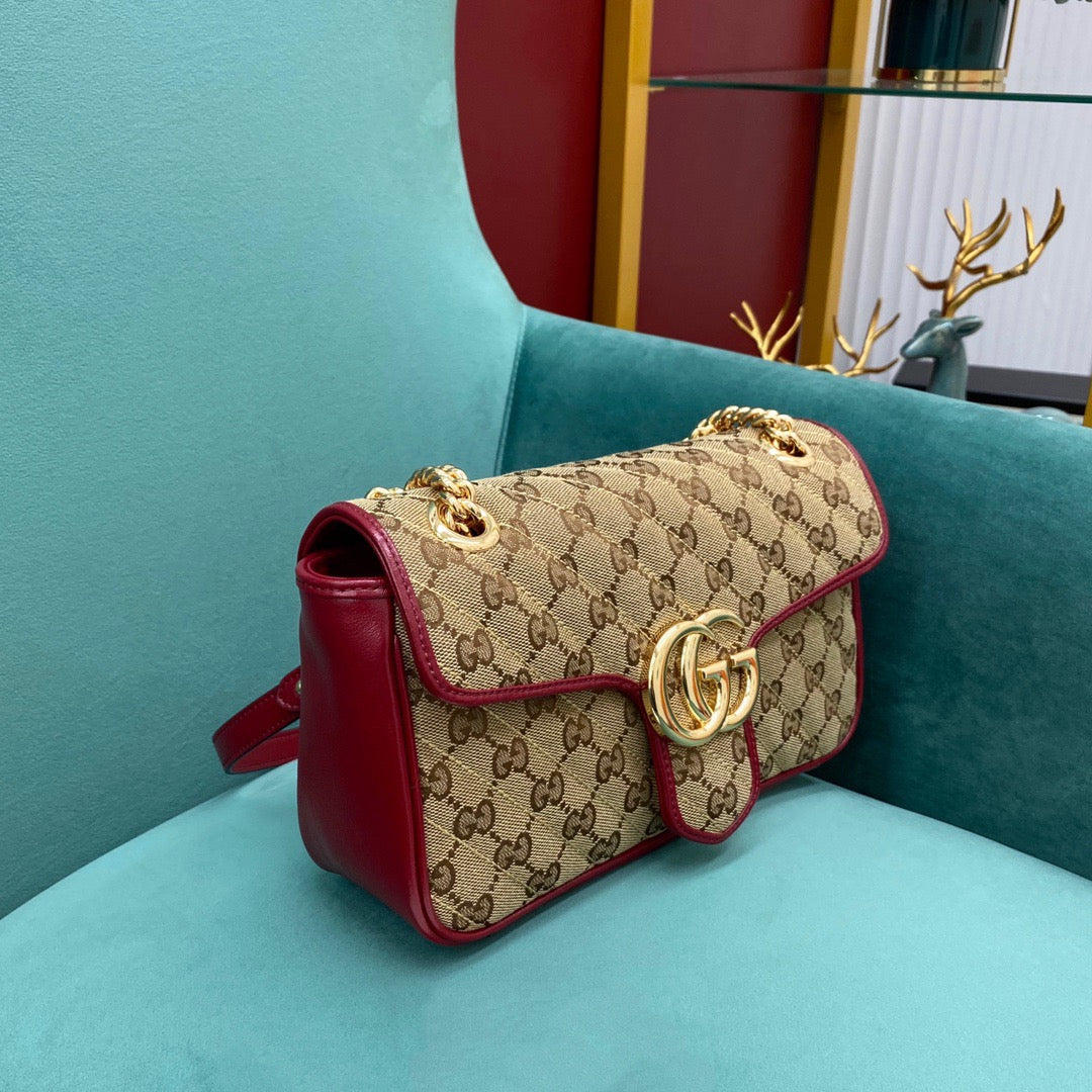 [TOP] GUCCI GG Marmont Bag Matelasse  Canvas Shoulder Small 26cm - Red