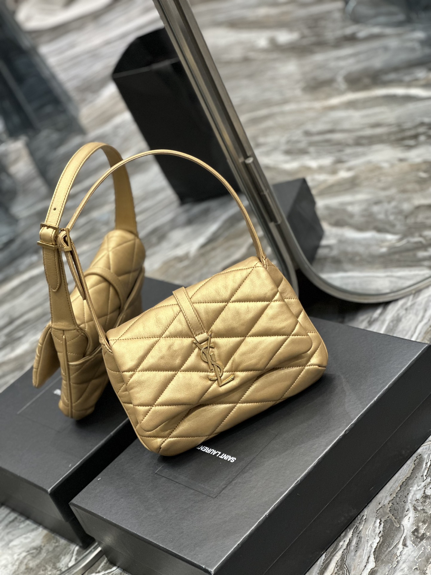 [TOP] Yves Saint Laurent YSL Le 57 Small Shoulder Bag - Gold