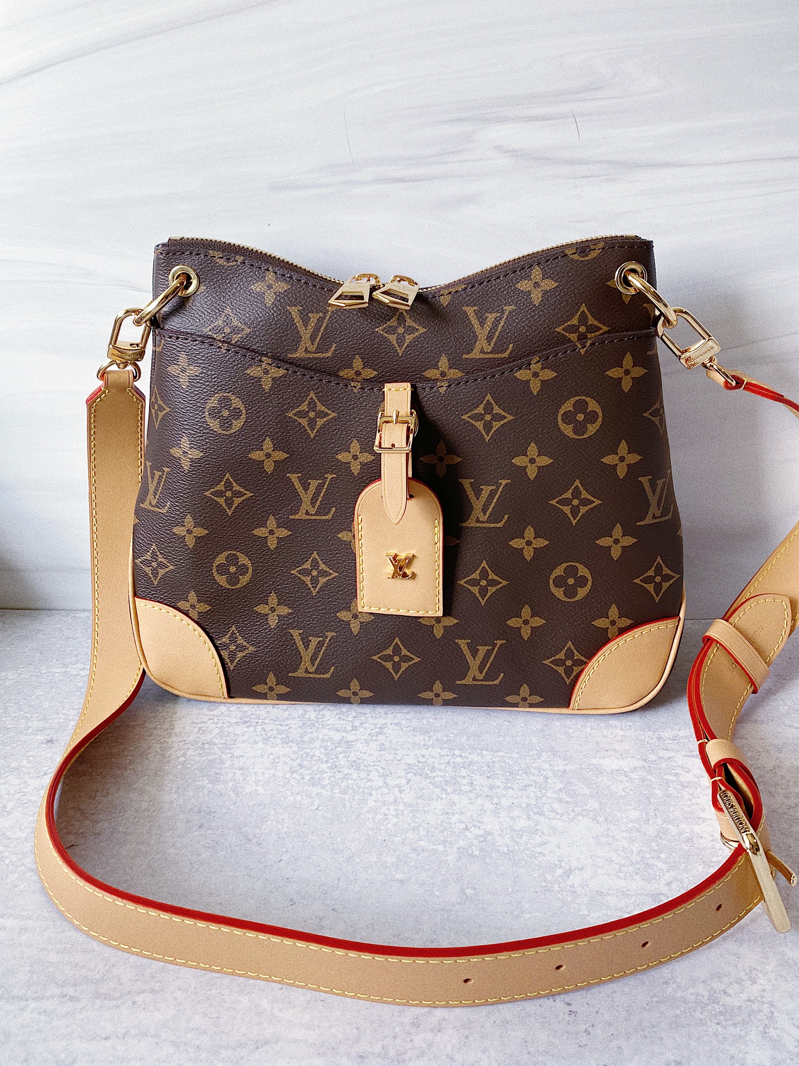 [TOP] Louis Vuitton LV Odeon Monogram Crossbody Bag 28x25x9cm - Beige Trim Leather