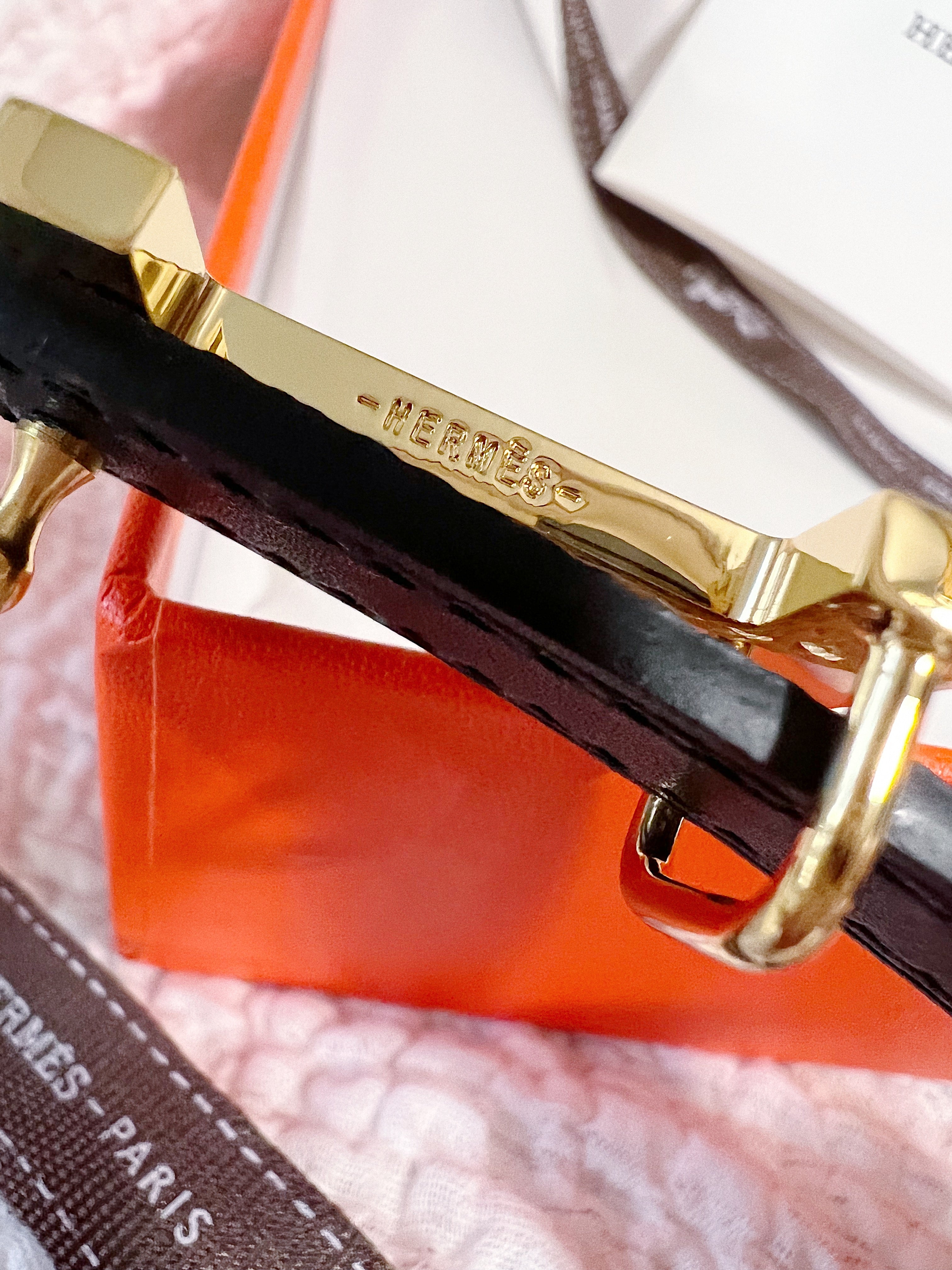 [TOP] HERMES Reversible Buckle Logo Epsom Belt 1.3cm - Brown & Black