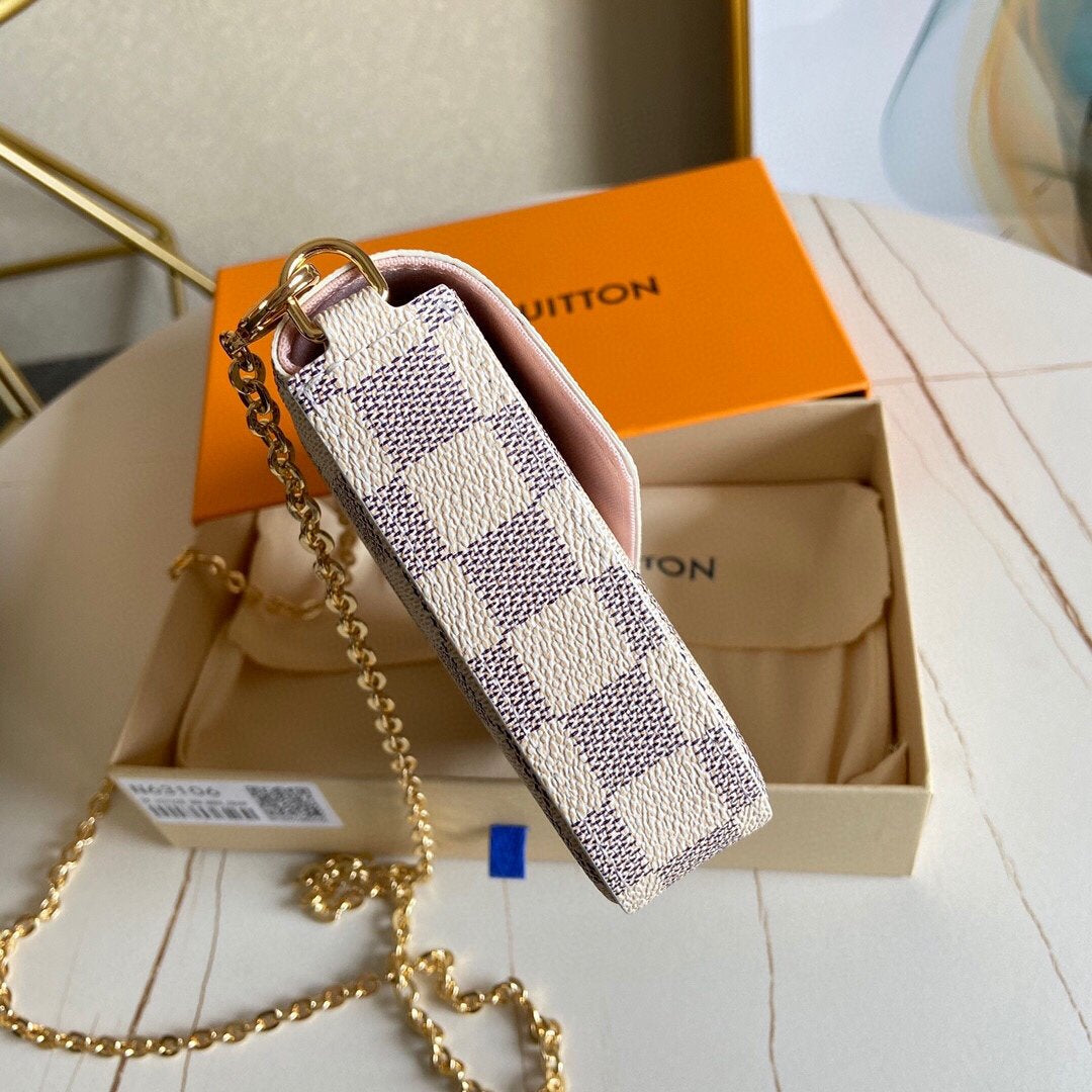[TOP] Louis Vuitton LV £V Felicie Pochette Damier Azur 21X12X3cm - Pink