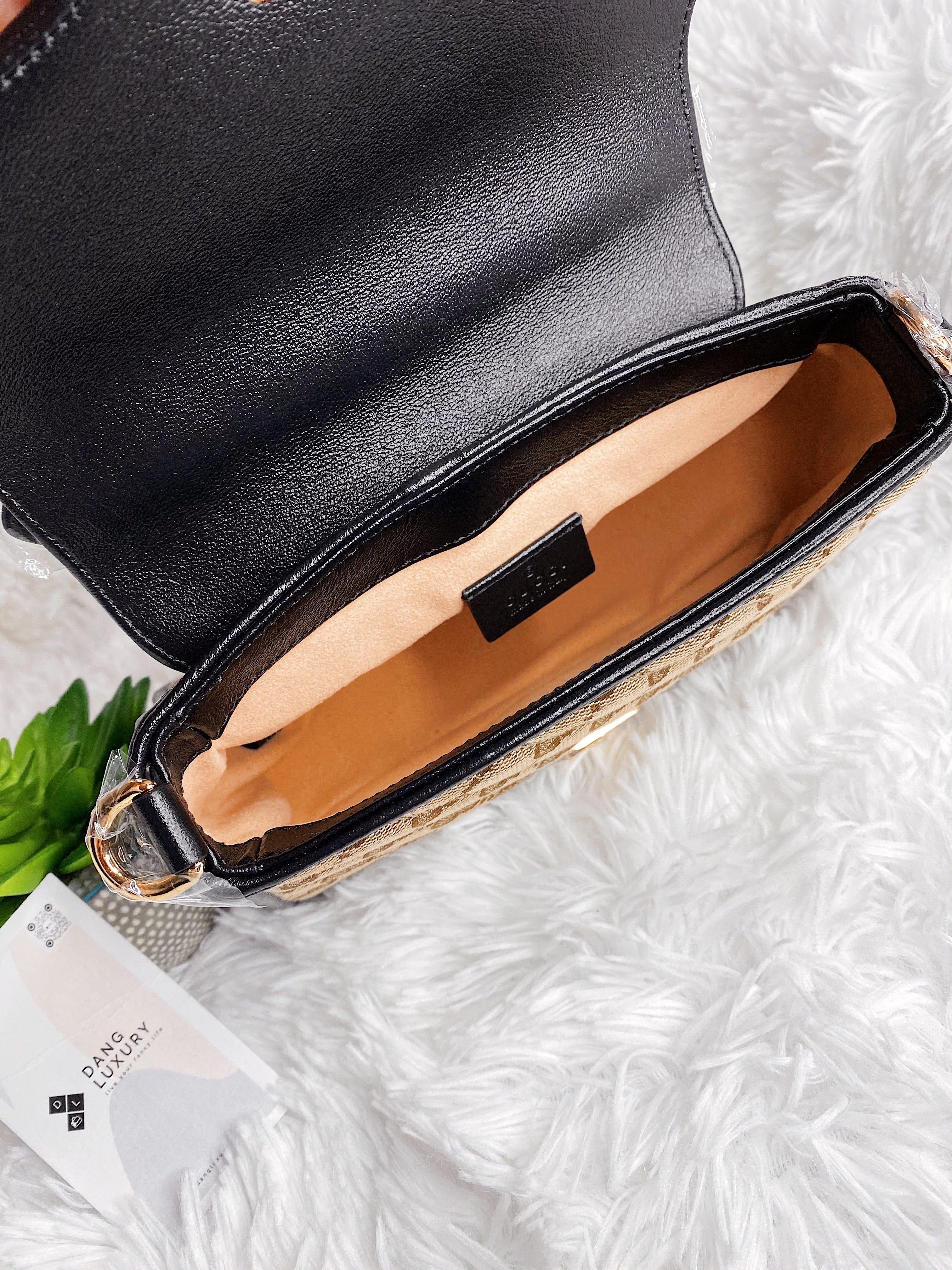 [TOP] GUCCI GG Marmont Bag Top Handle Mini 27*13.5*10 - Beige x Ebony Canvas