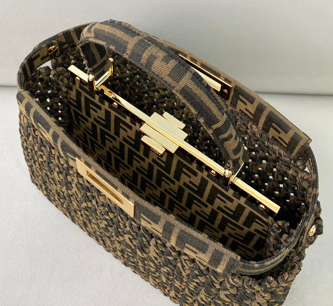 [TOP] FENDI FENDI Jacquard Interlace Peekaboo Mini Bag - Brown
