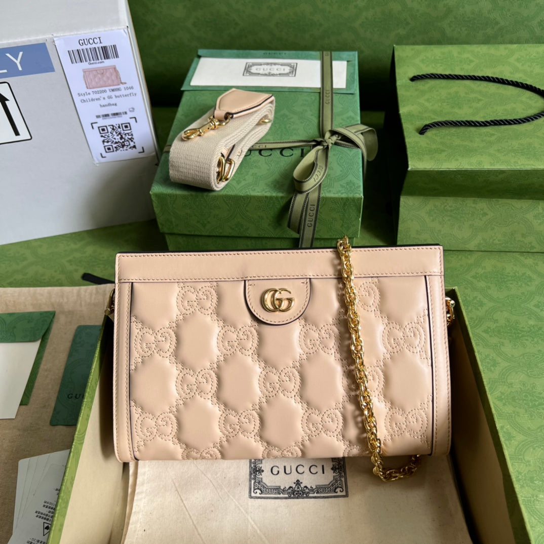 [TOP] GUCCI GG Matelasse Leather Shoulder Bag - Beige