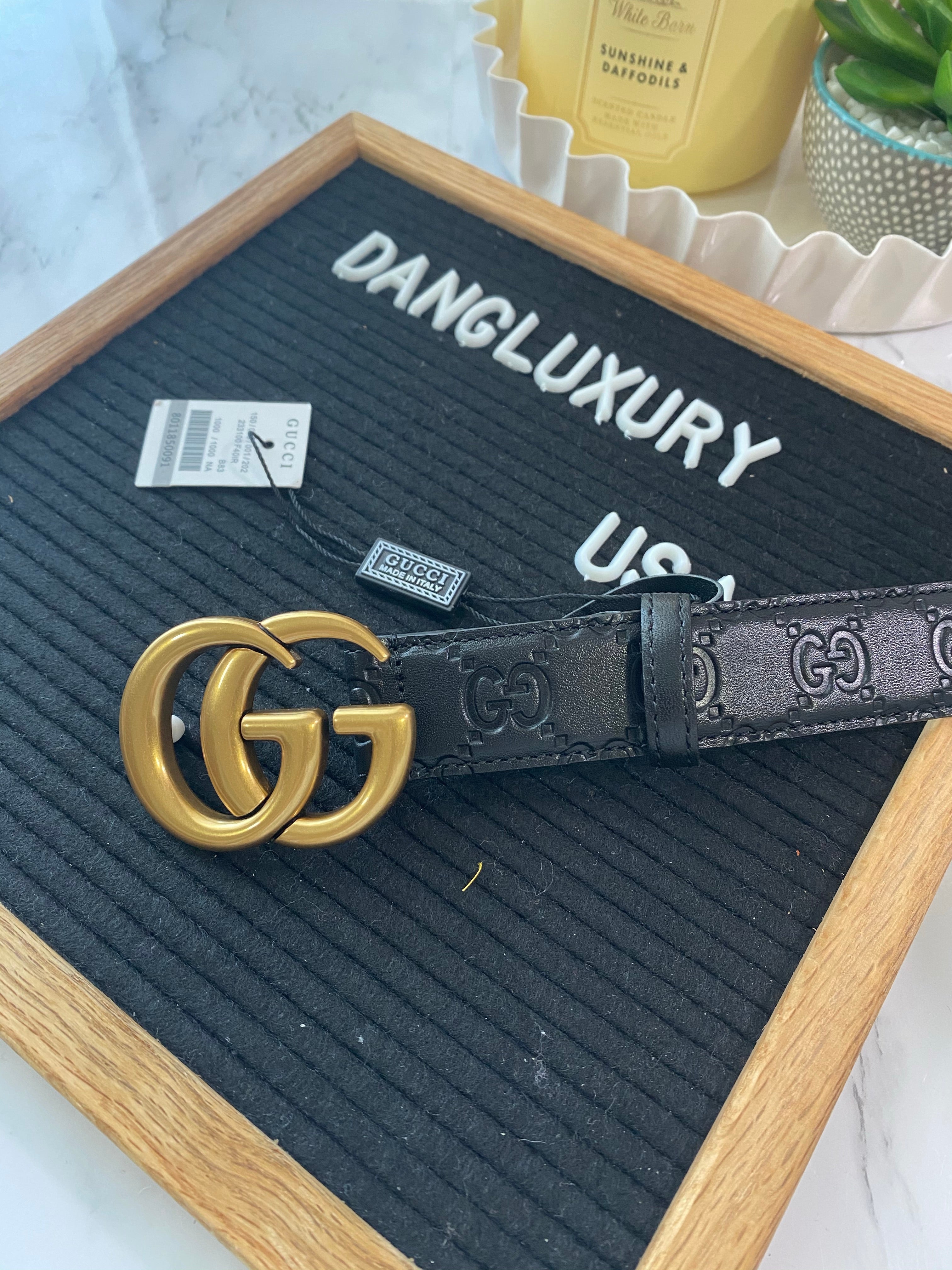 [TOP] GUCCI Embossed Belt 3.8cm - BLACK