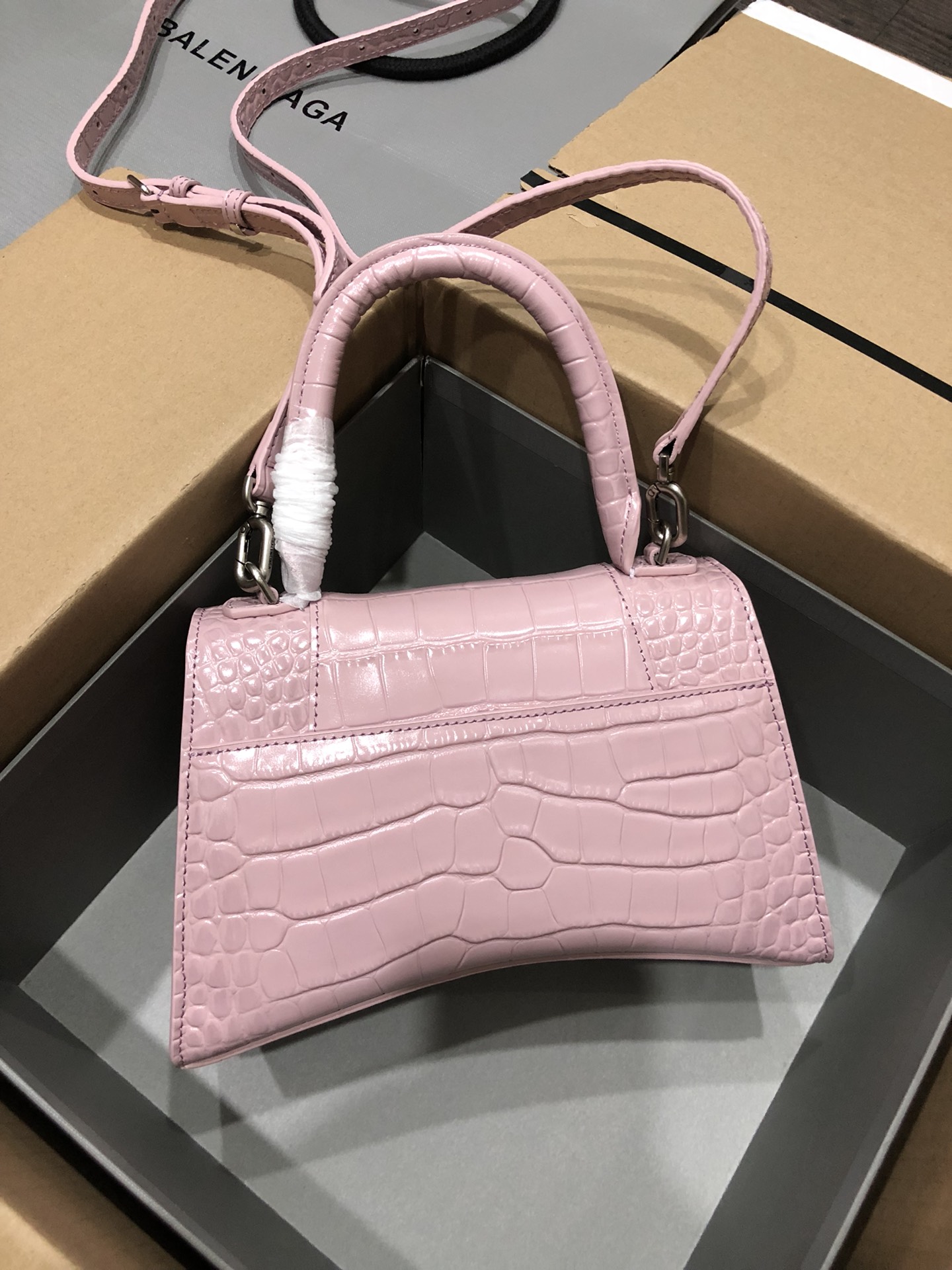 [TOP] BALENCIAGA Crocodile-Print Hourglass Bag 19/23cm - Pink