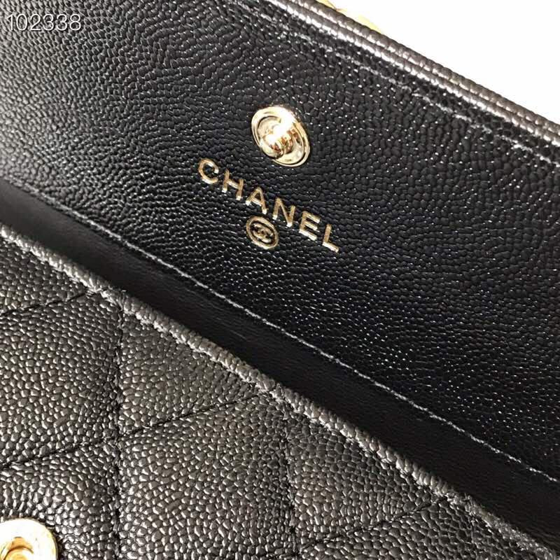 [TOP] CHANEL Boy Trifold Wallet Caviar Skin - Black W GHW