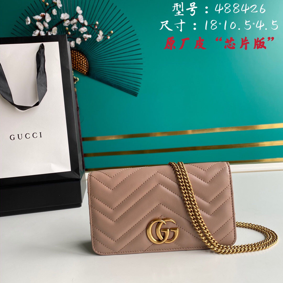 [TOP] GUCCI GG Marmont Shoulder Clutch - Dusty Pink