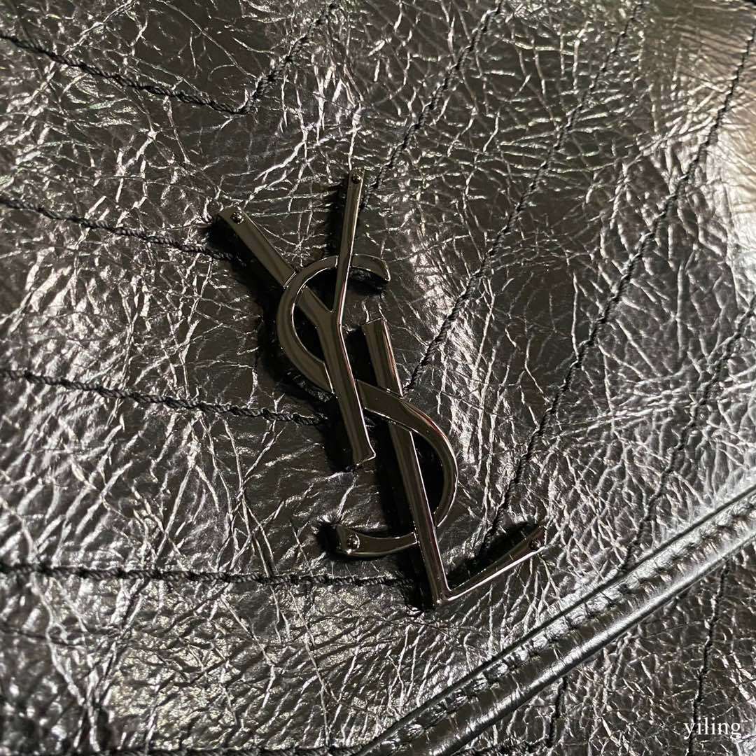 [TOP] Yves Saint Laurent YSL Medium Niki Wrinkles Leather Bag - Black on Black