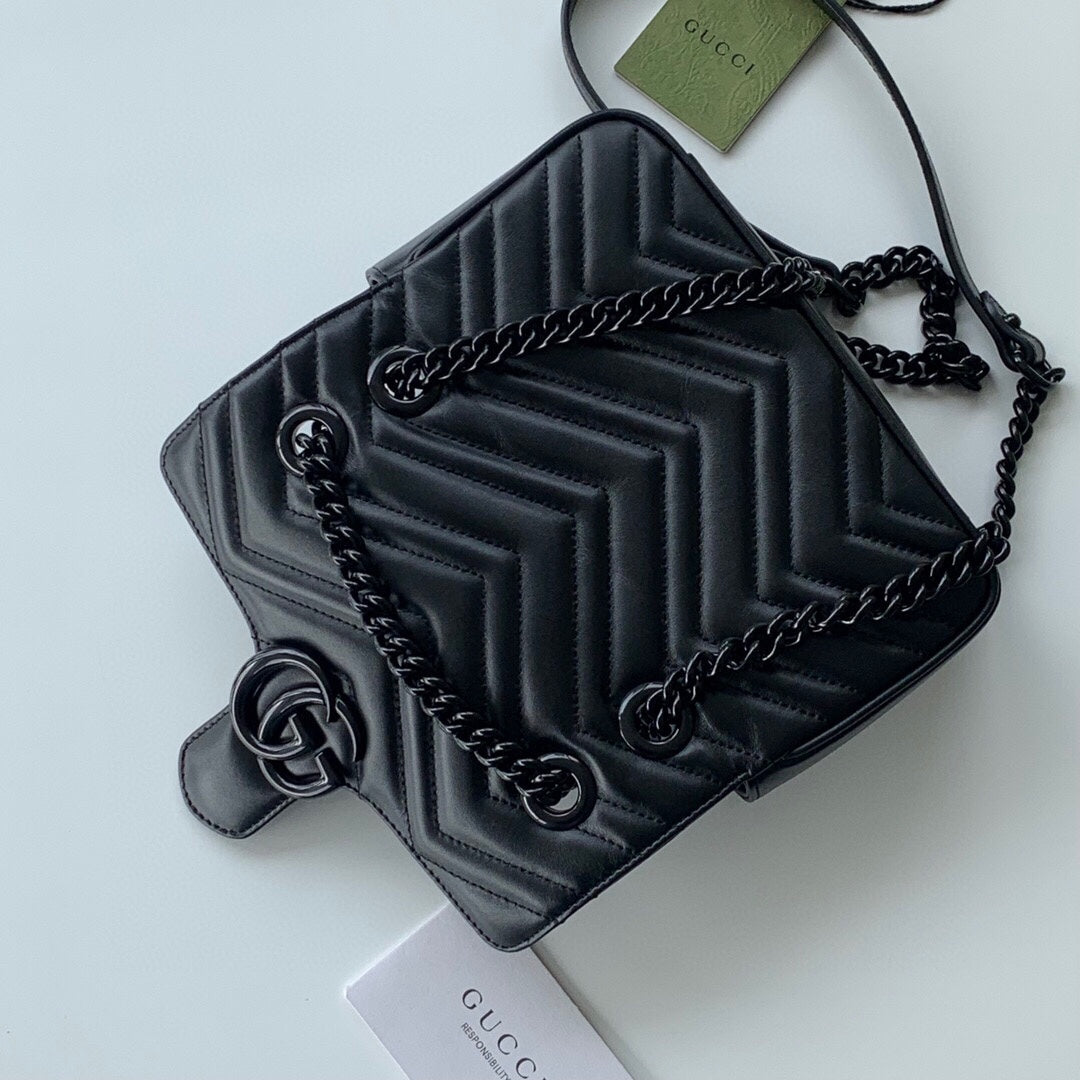 [TOP] GUCCI Gu€€i Marmont Matelasse Bag Mini 22cm - All Black
