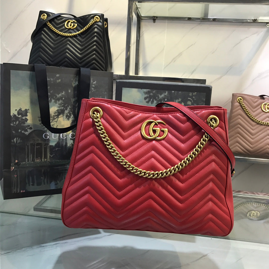 [TOP] GUCCI GG Marmont Chain Shoulder Bag - Red