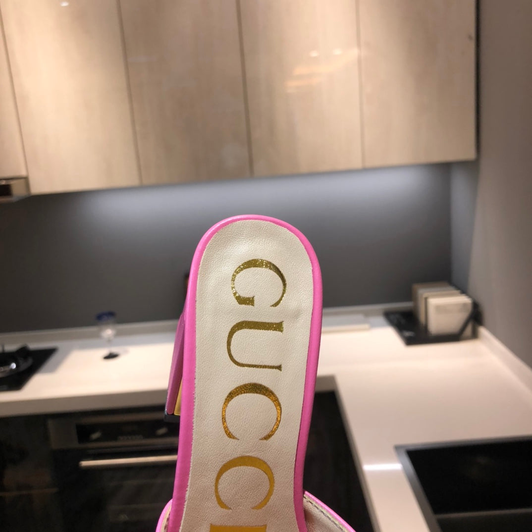 [TOP] GUCCI G*G Horsebit Slide Sandal Block Heels - Hot Pink