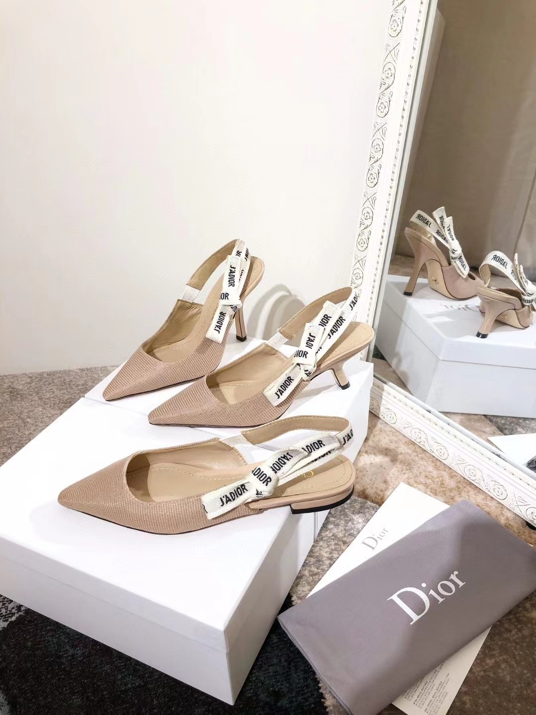 [TOP] Christian Dior J’adior Slingback High Heels - Beige