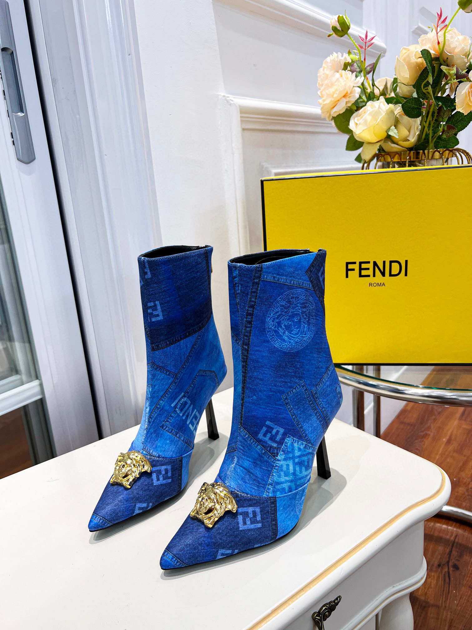 [TOP] FENDI x Versace Denim Boots - Blue & GHW