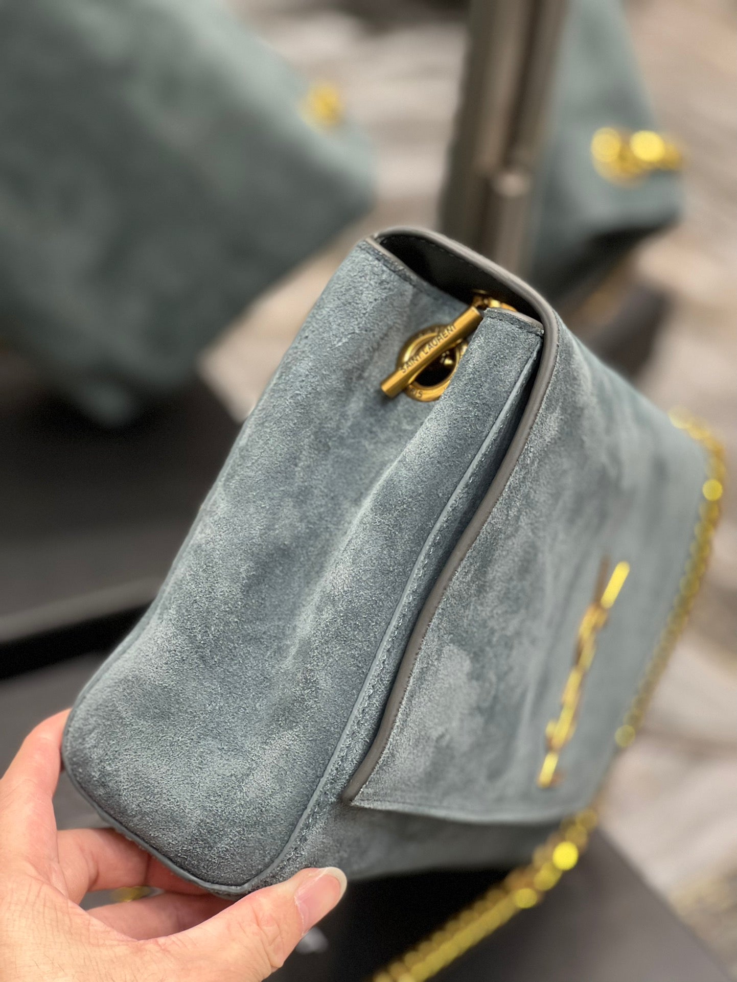 [TOP] Yves Saint Laurent YSL Kate Reversible Suede Bag - Deep Green