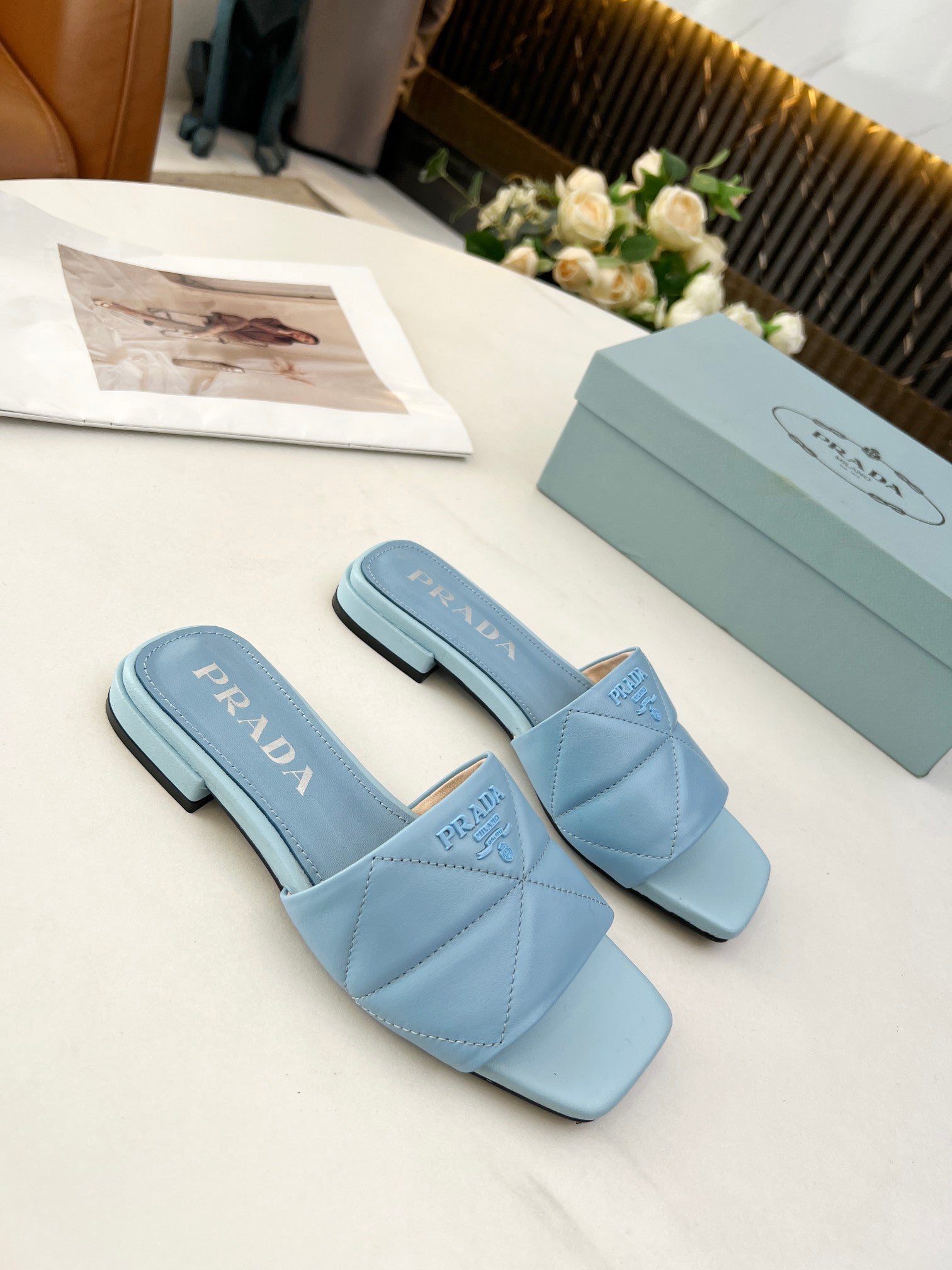 [TOP] PRADA Celeste Quilted Nappa Sandals -