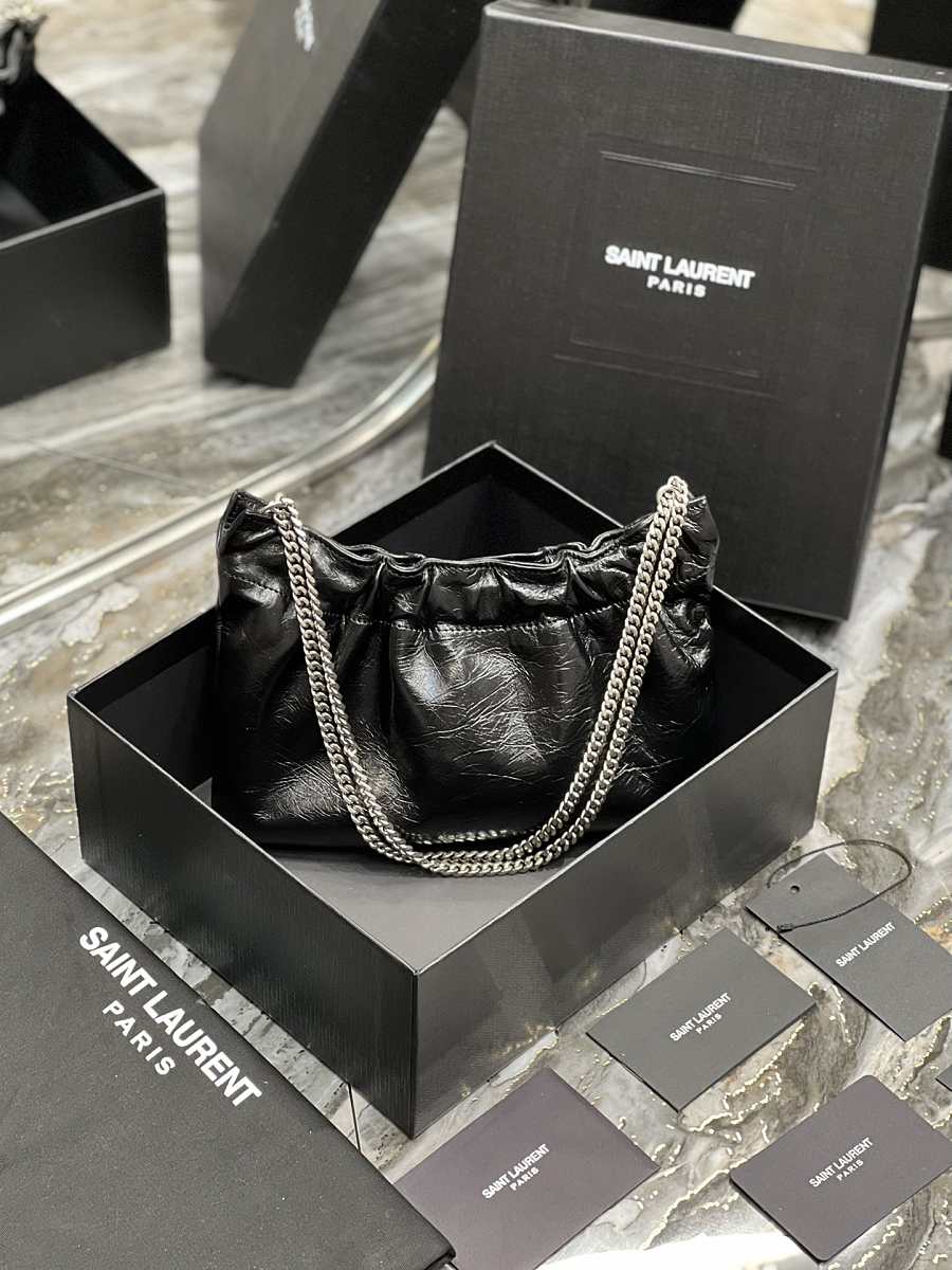 [TOP] Yves Saint Laurent YSL Pacpac Leather Hobo Bag - Black