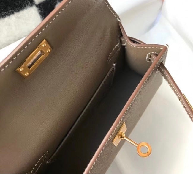 [TOP] HERMES Kelly Mini II Epsom Leather 19cm - Dark Grey
