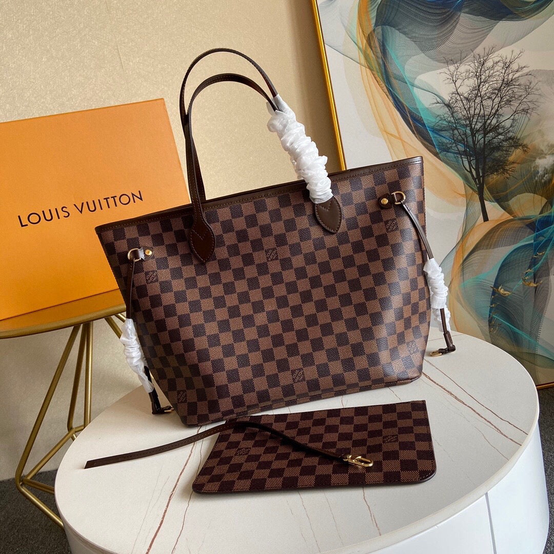 [TOP] Louis Vuitton LV LV Neverfull MM Damier Ebene 32x17x28cm  - Red