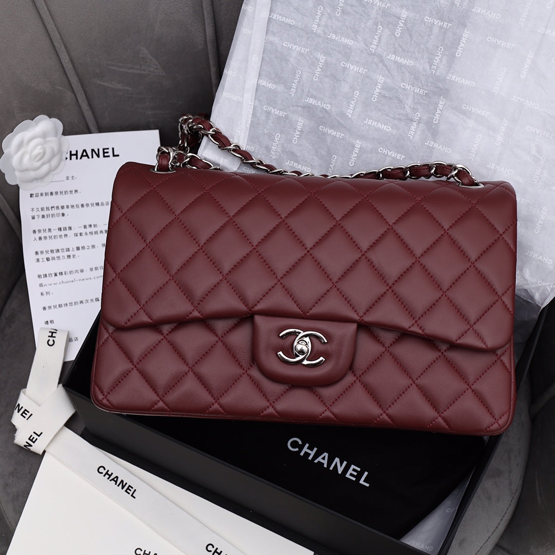 [TOP] CHANEL Classic Flap Bag Jumbo 30cm - Burgundy & SHW