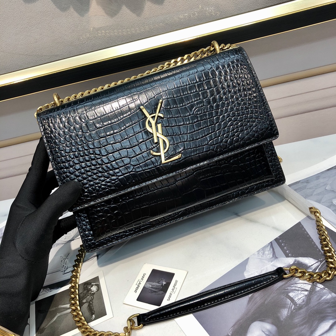 [TOP] Yves Saint Laurent YSL Crocodile Pattern Sunset Shoulder Bag - 10 Colors