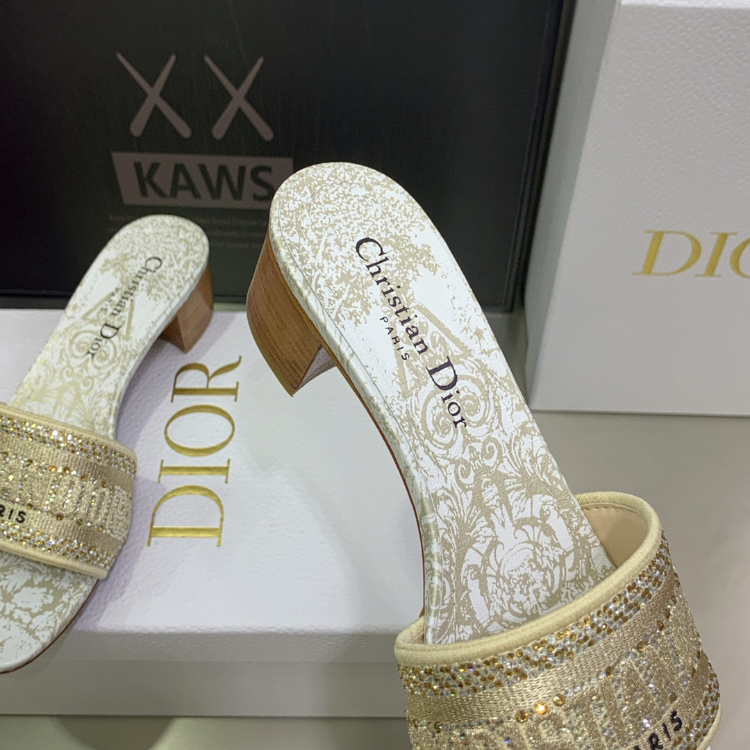 [TOP] Christian Dior Around the World Stella Embroidered high heels Slides - 5 Colours