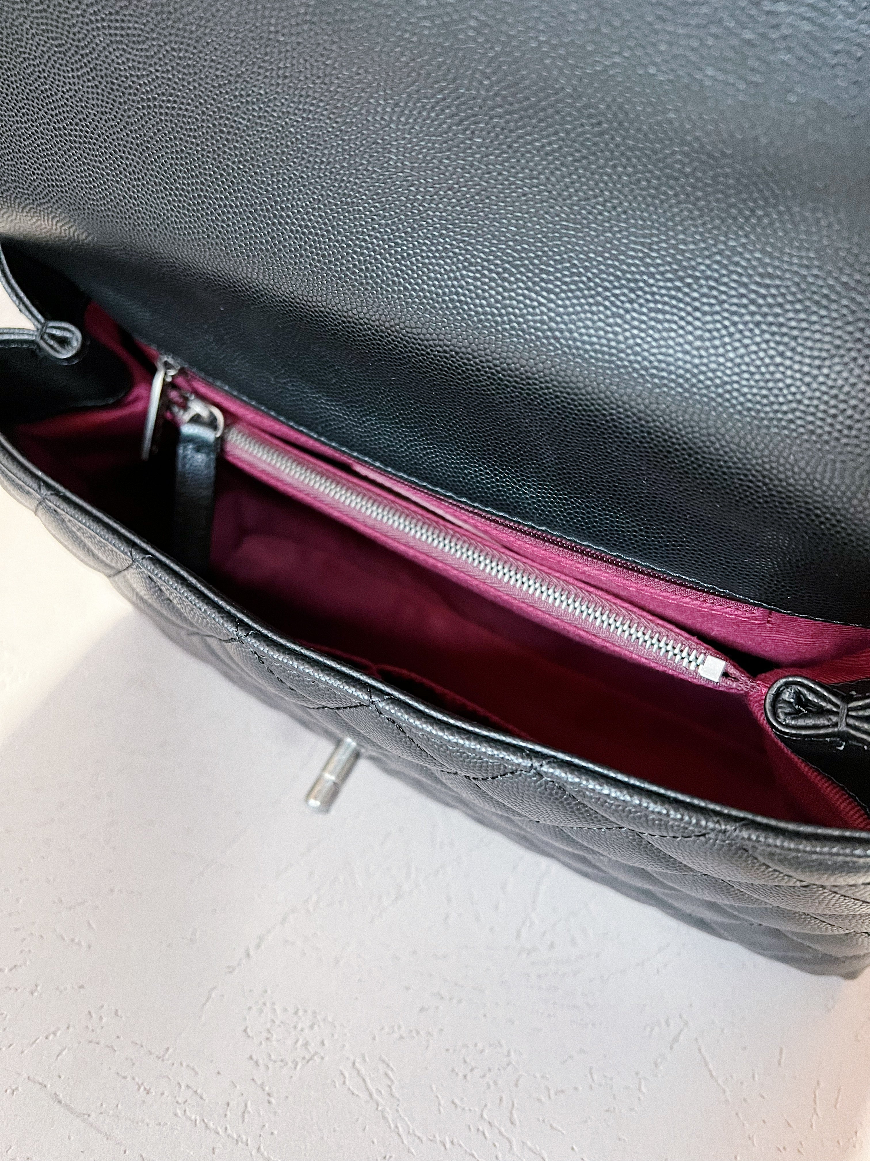 [TOP] CHANEL Coco Top Handle Caviar Bag 18x29X12CM - Black & SHW