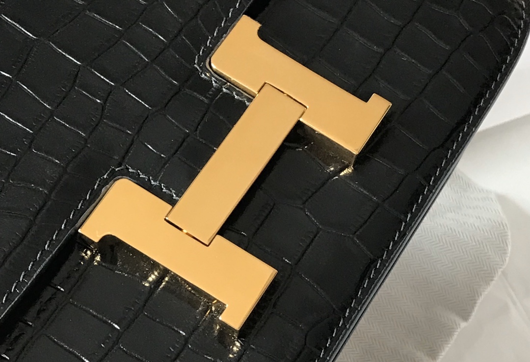 [TOP] HERMES Constance Crocodile Bag 18CM 23CM - Black& GHW