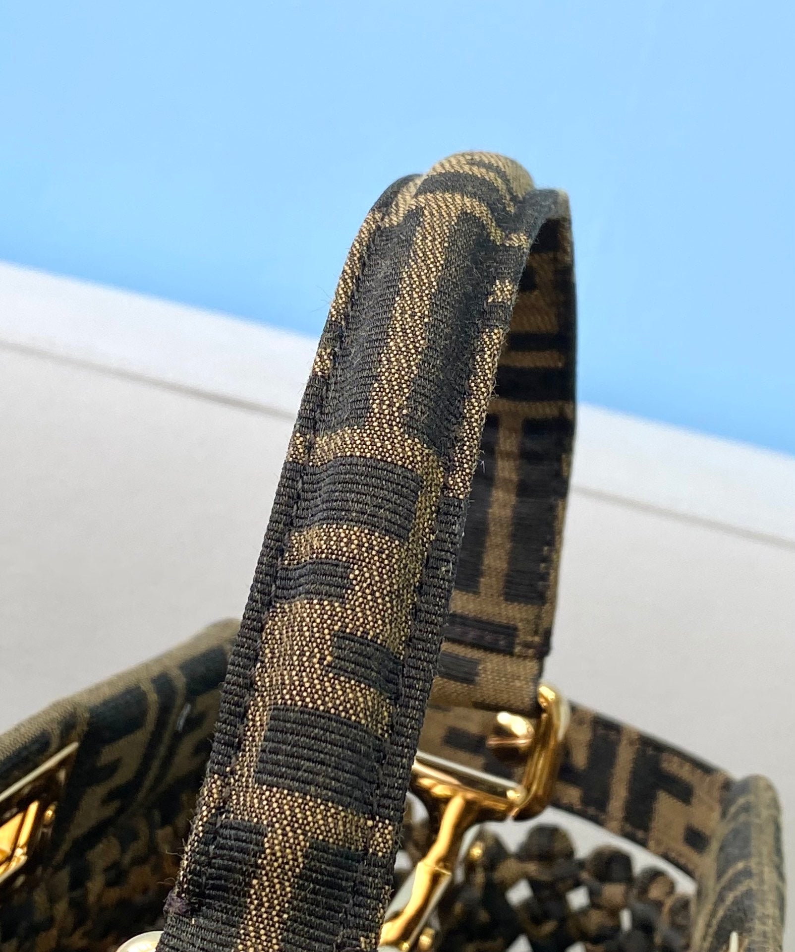 [TOP] FENDI FENDI Jacquard Interlace Peekaboo Mini Bag - Brown