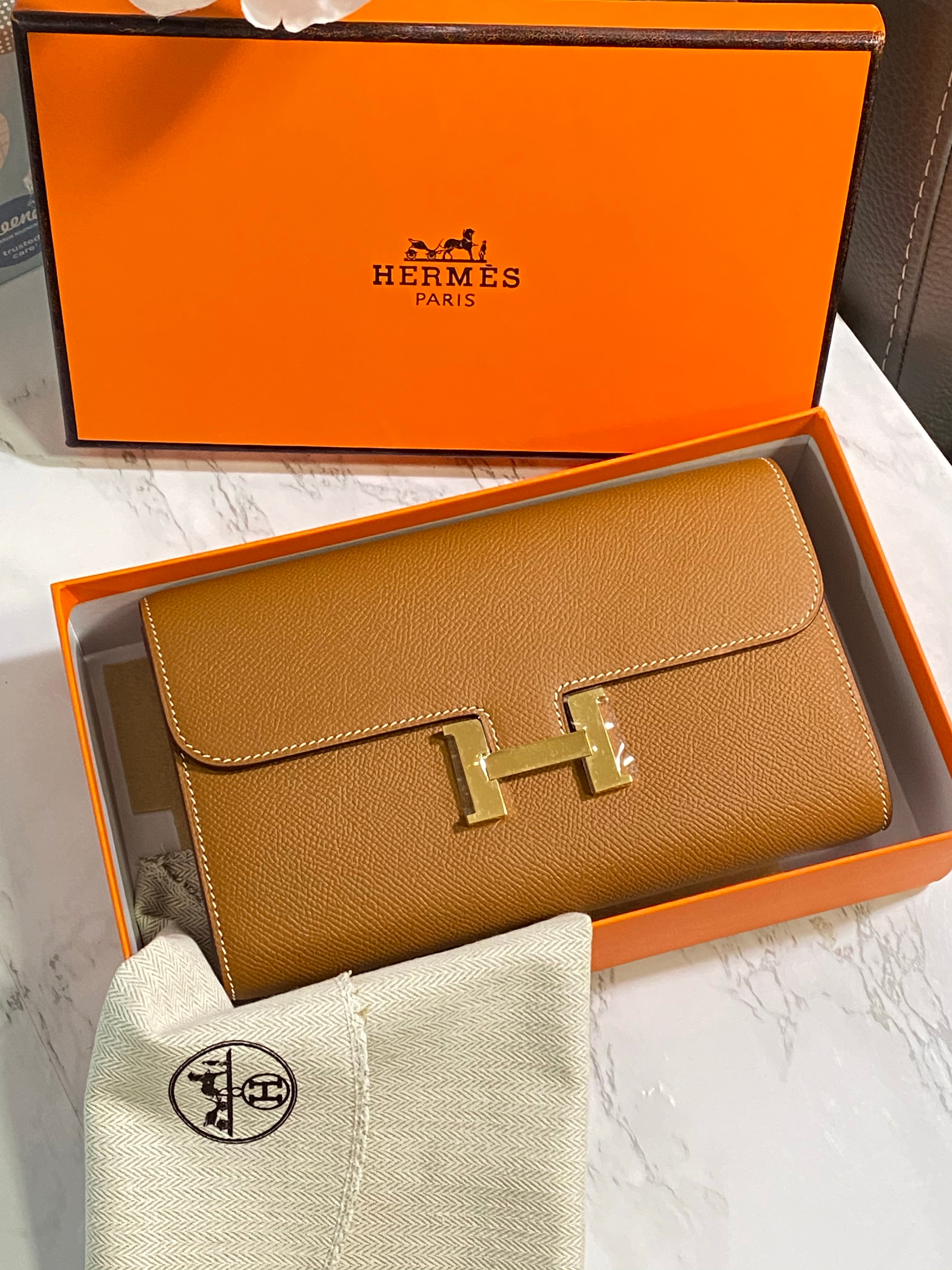 [TOP] HERMES Epsom Constance Long Wallet - Brown & GHW