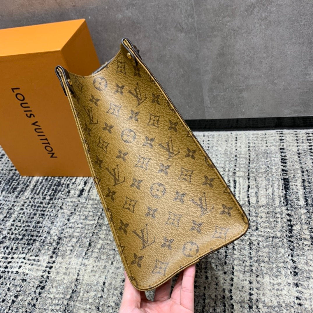 [TOP] Louis Vuitton LV  On The Go Giant Monogram MM 35x27x14cm-Brown