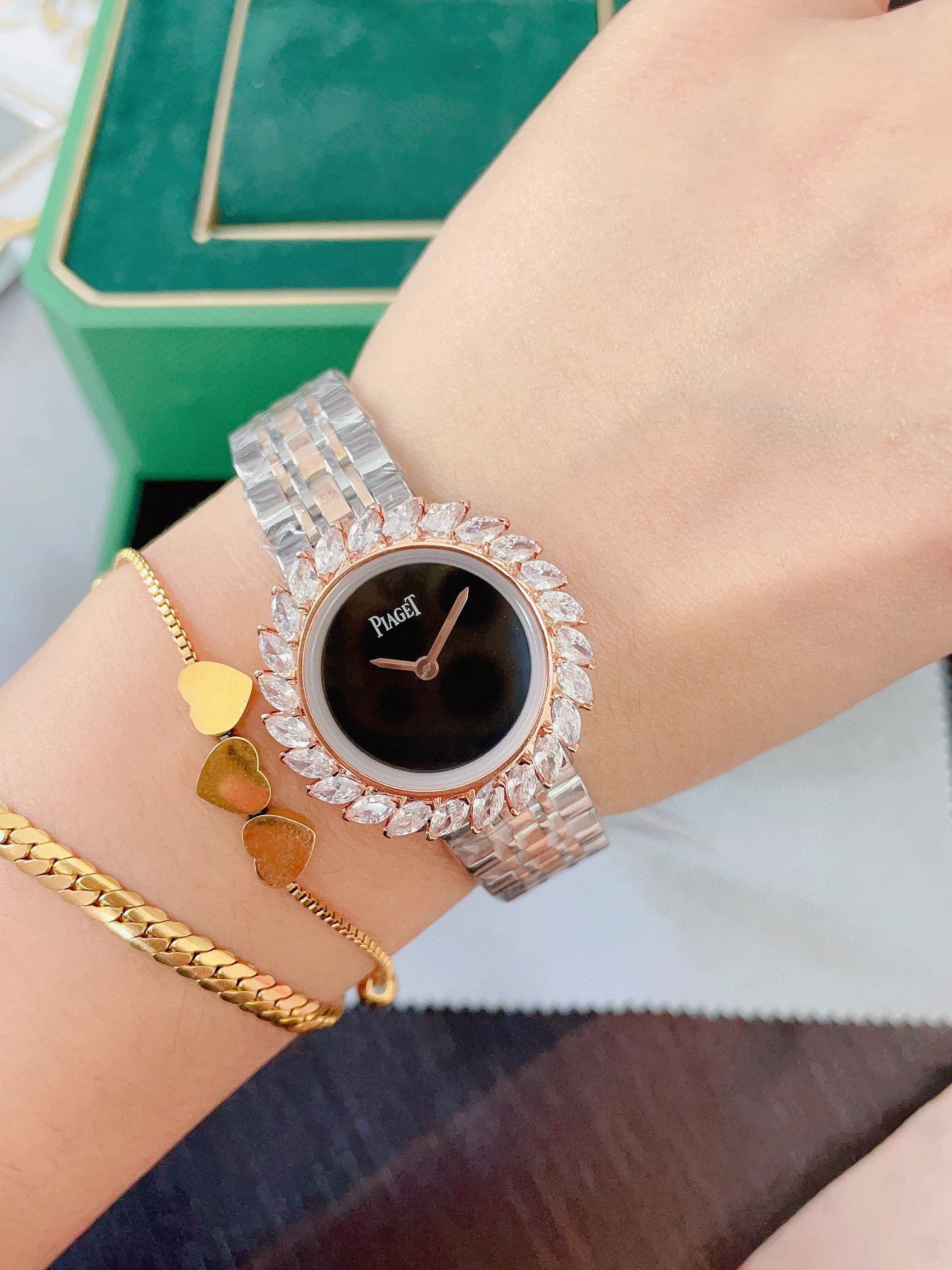 [Top] PIAGET Diamends Lady Watch White Gold with Rose Gold 31mm - White/Black