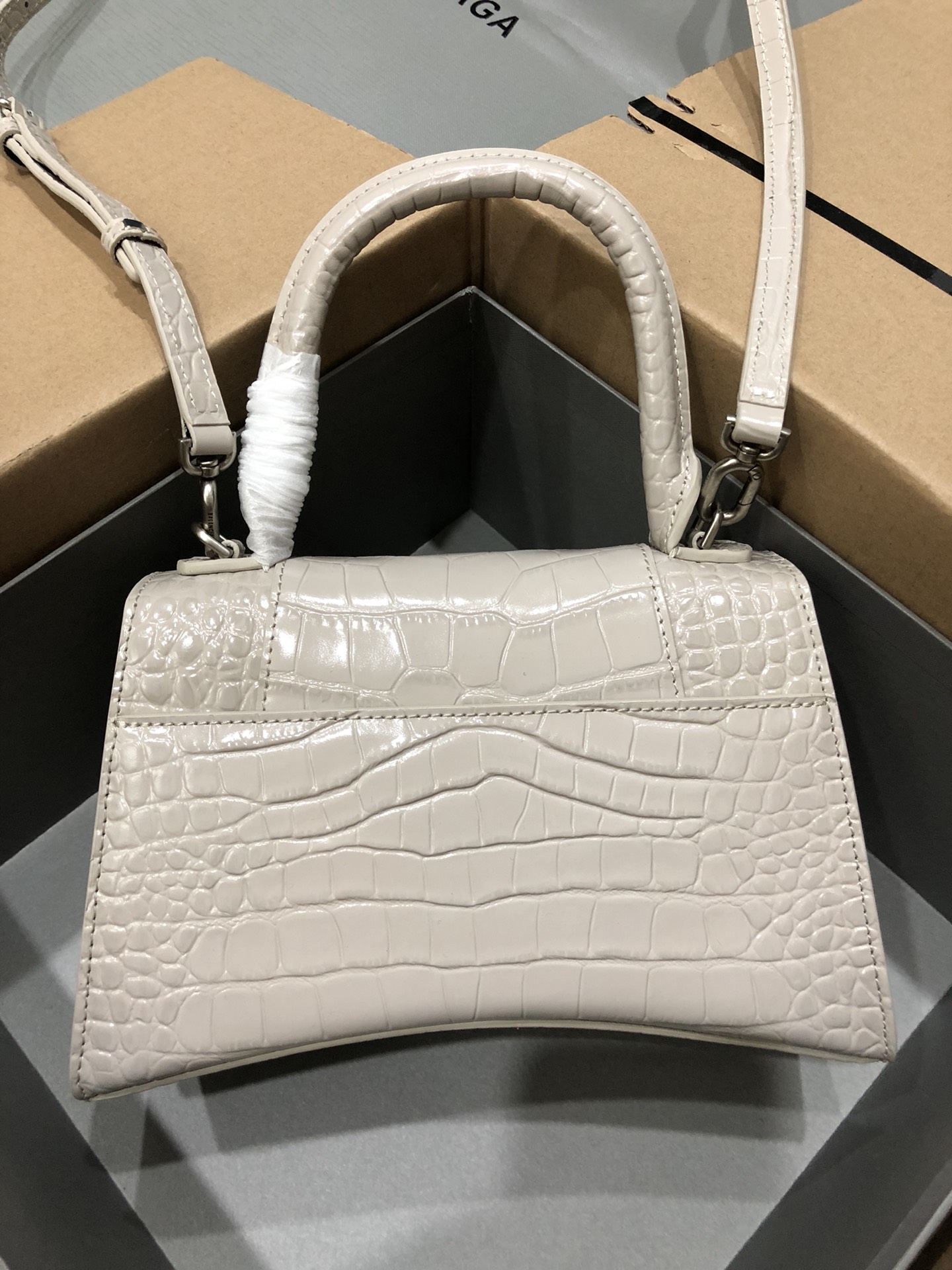[TOP] BALENCIAGA Crocodile-Print Hourglass Bag 19/23cm - Gray