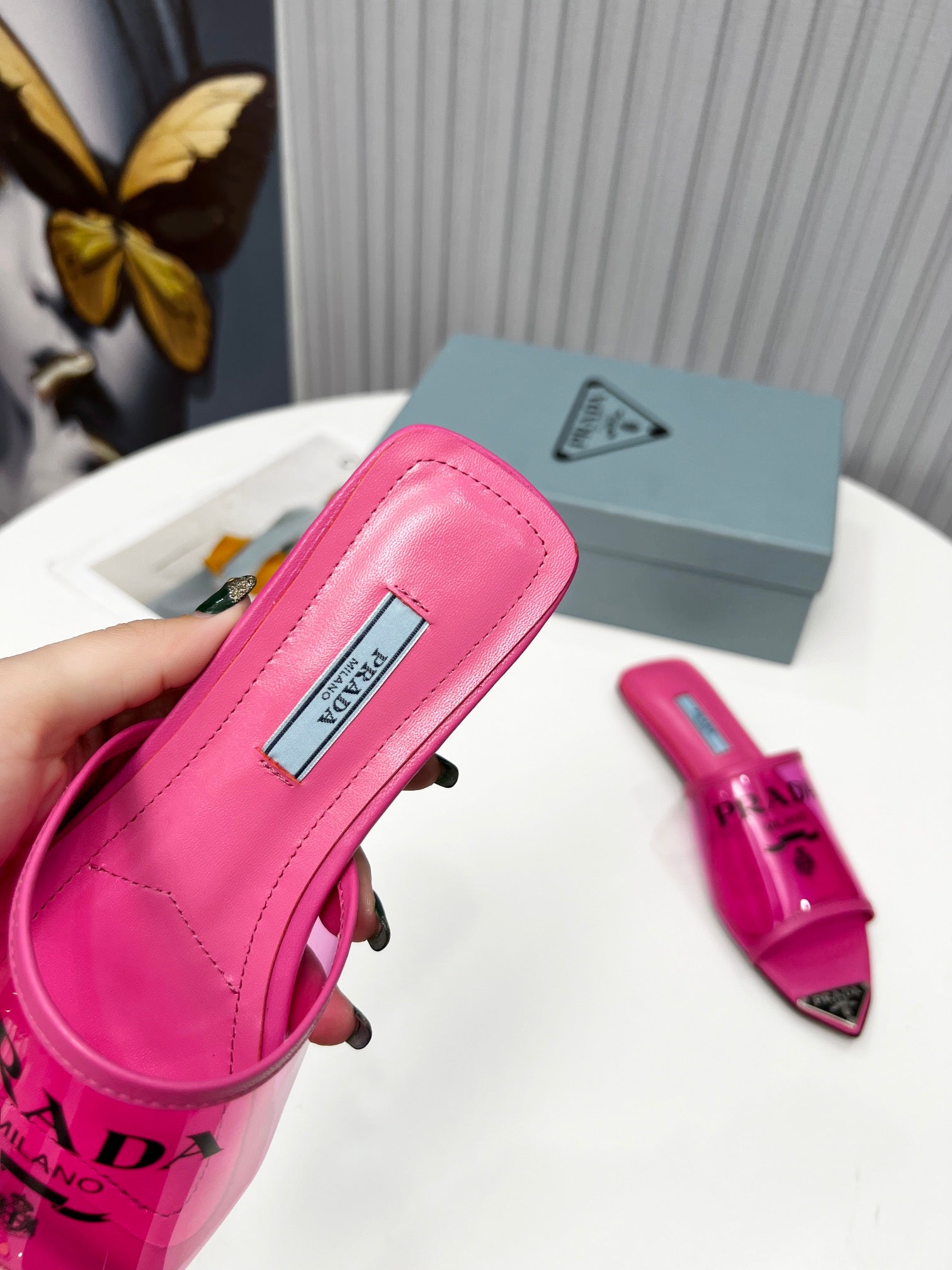 [TOP] PRADA Logo-print Plexiglas Slides - Hot Pink