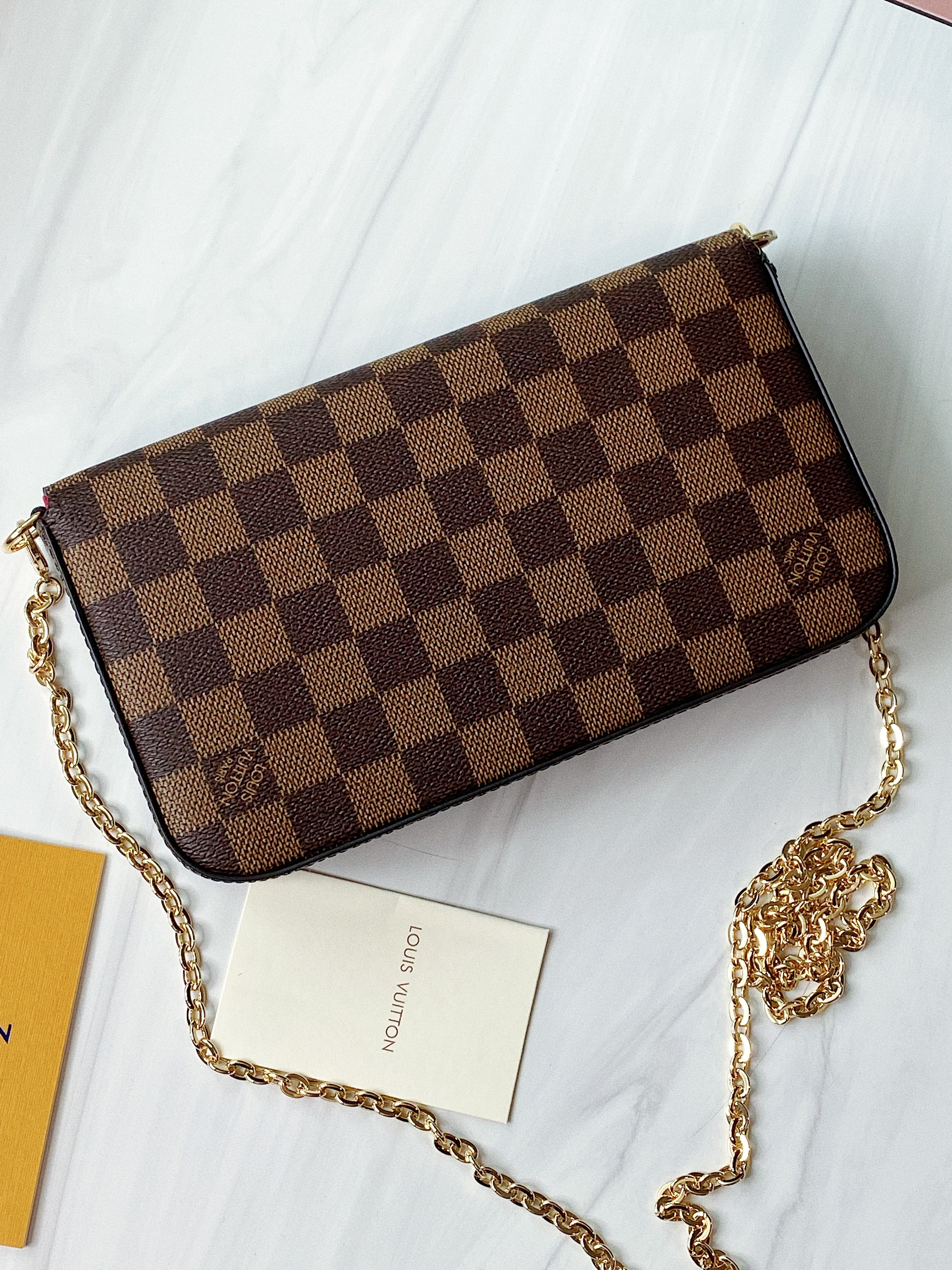 [TOP] Louis Vuitton LV £V Felicie Damier Ebene Bag 21X12X3cm - Red