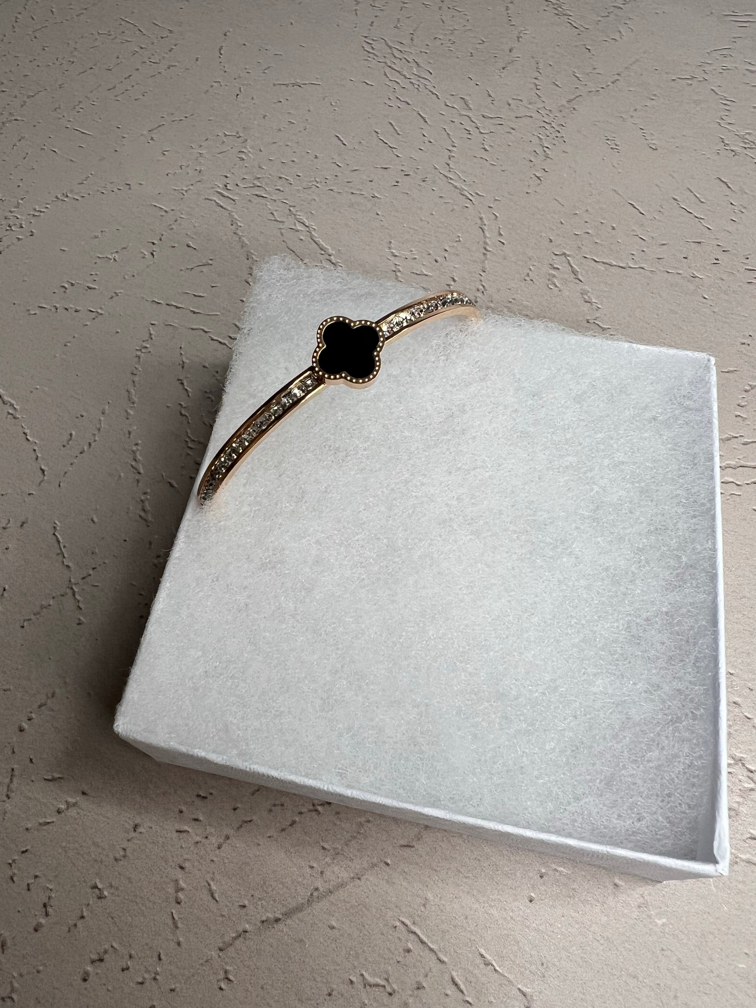 [TOP] Van Cleef & Arpels Four Clover Open Bangle Bracelet w Stones - Rose Gold