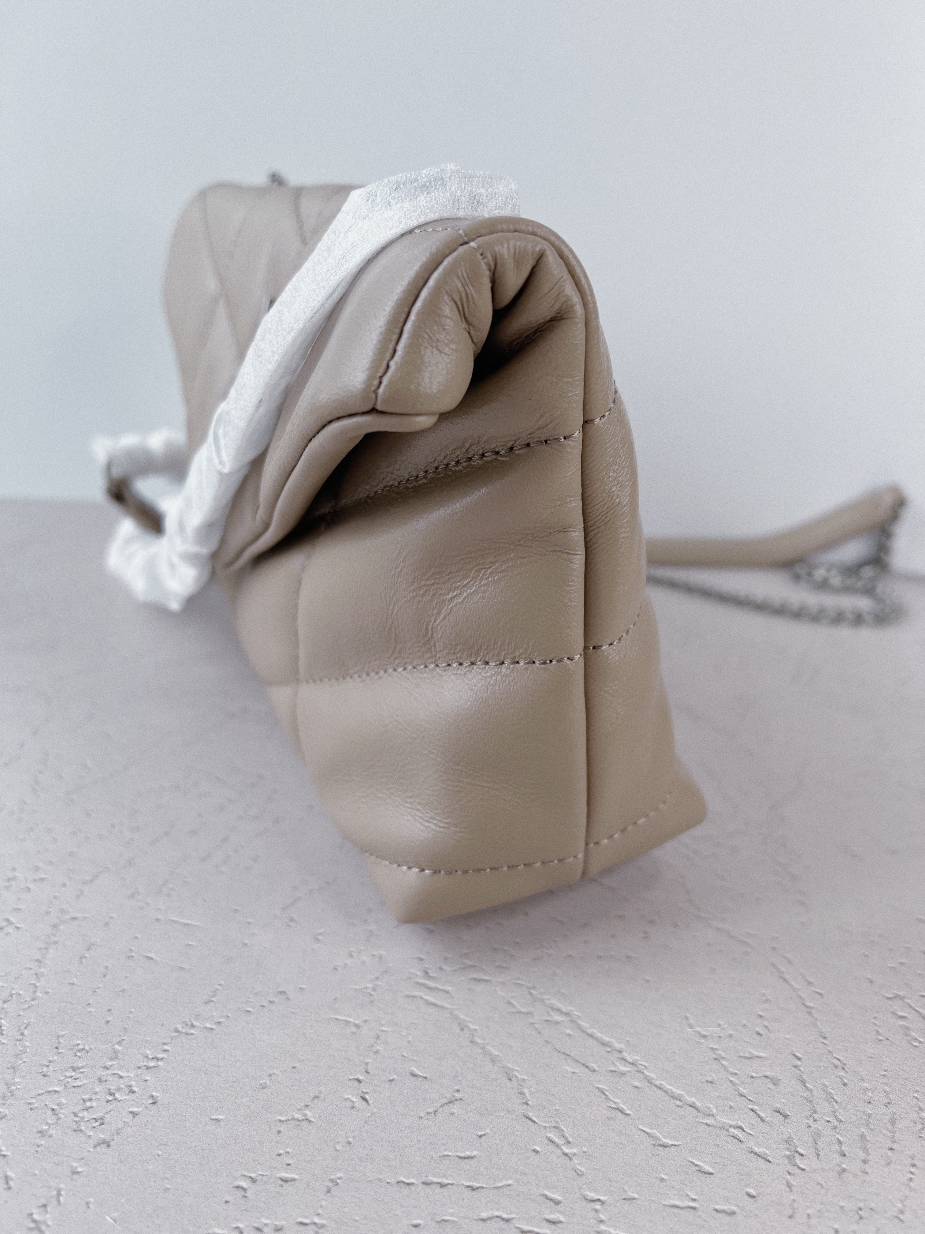 [TOP] Yves Saint Laurent YSL Loulou Puffer Mini Bag - Beige w SHW