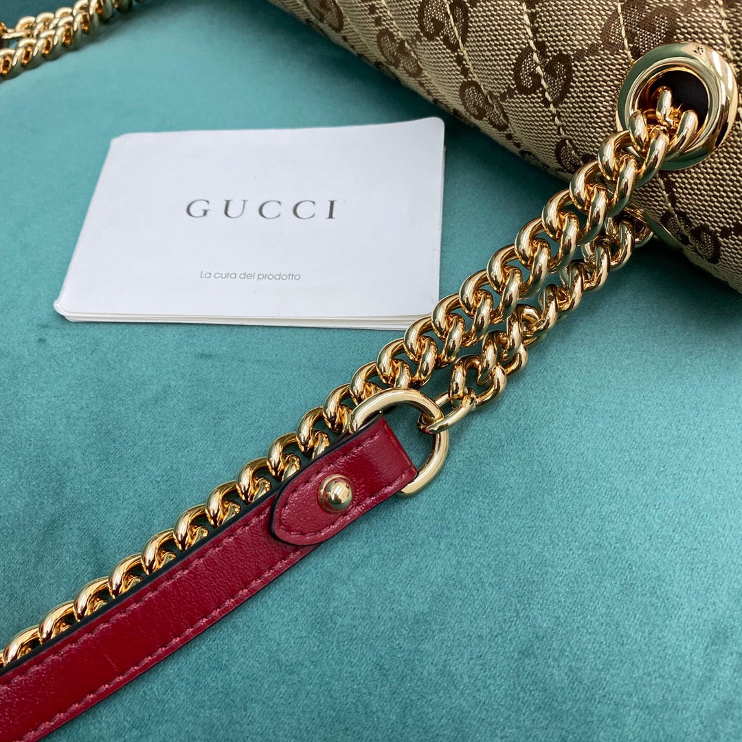 [TOP] GUCCI GG Marmont Bag Matelasse  Canvas Shoulder Small 26cm - Red