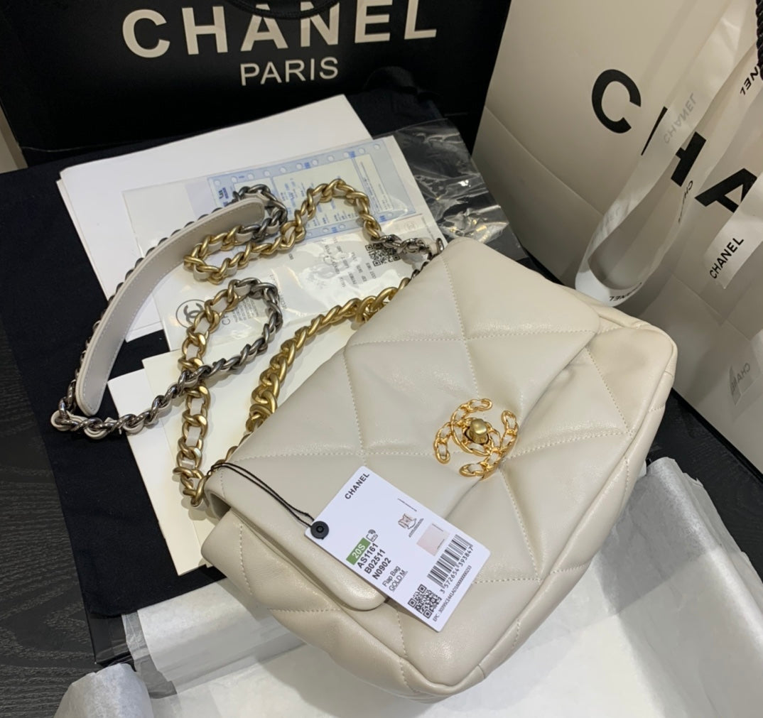 [TOP] CHANEL 19 Bag Small 26cm - White Grey