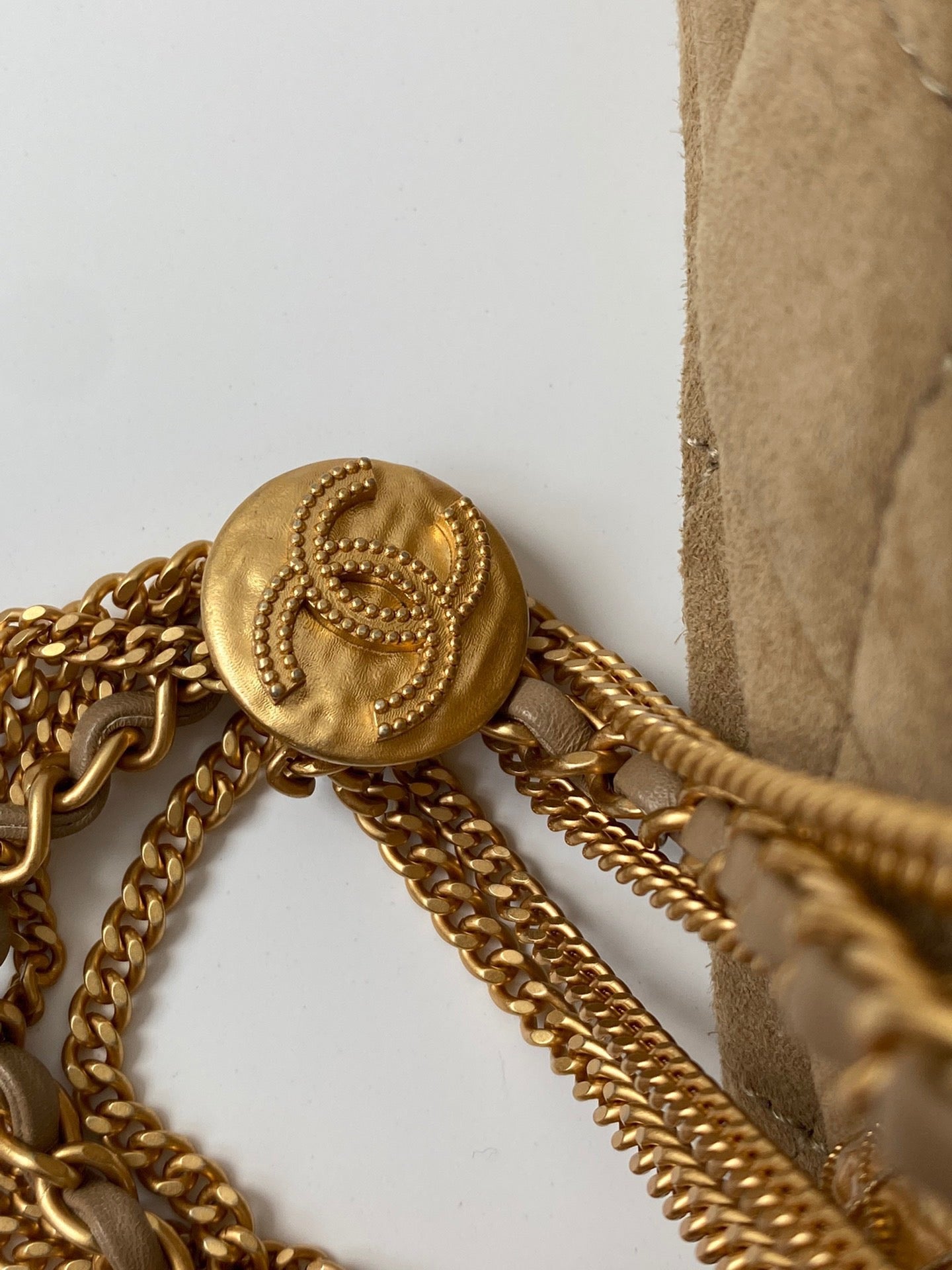 [TOP] CHANEL 19 Bag Coin Chain Small 26CM - Tan