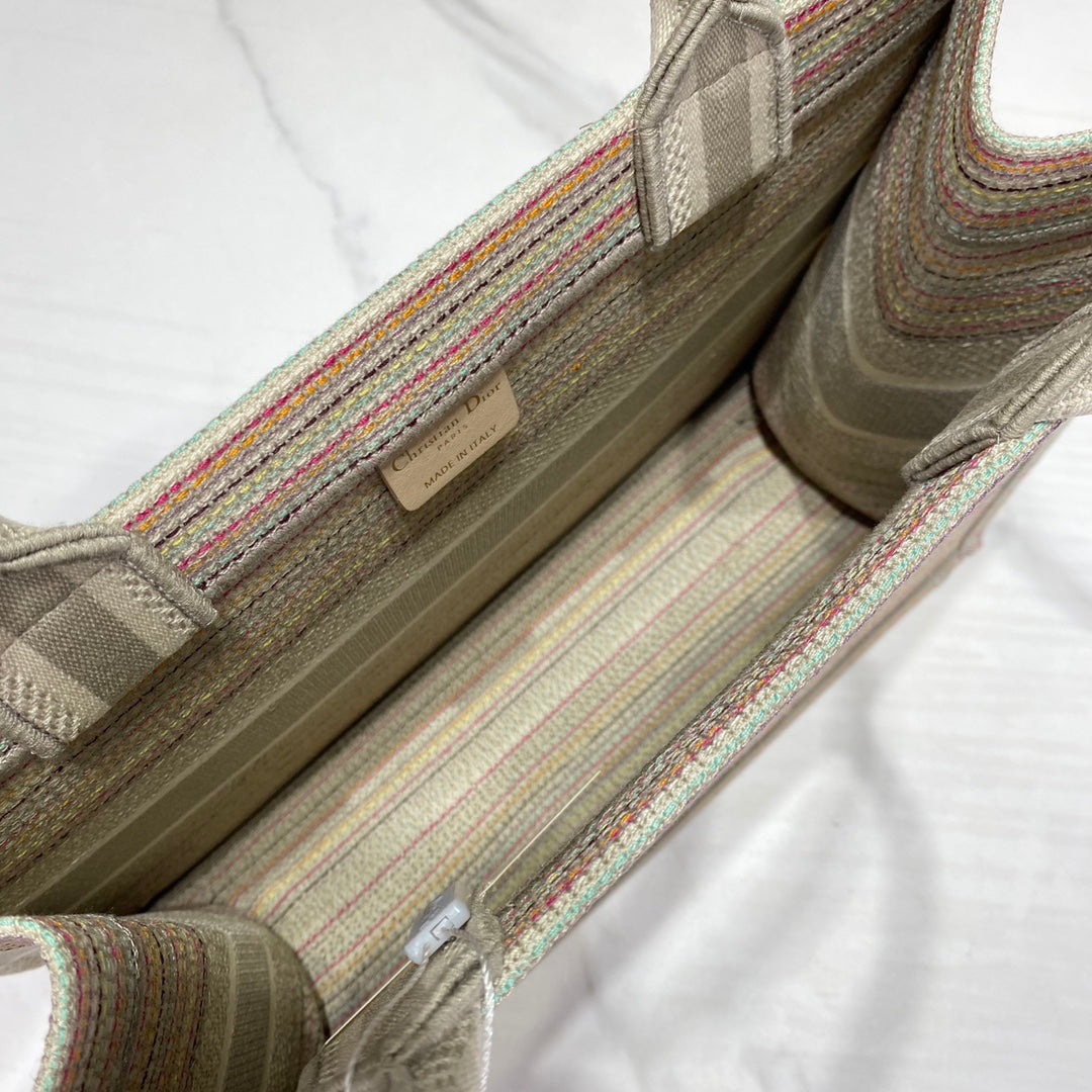 [TOP] Christian Dior Book Tote Bag Multicolored Stripes Medium 36.5cm