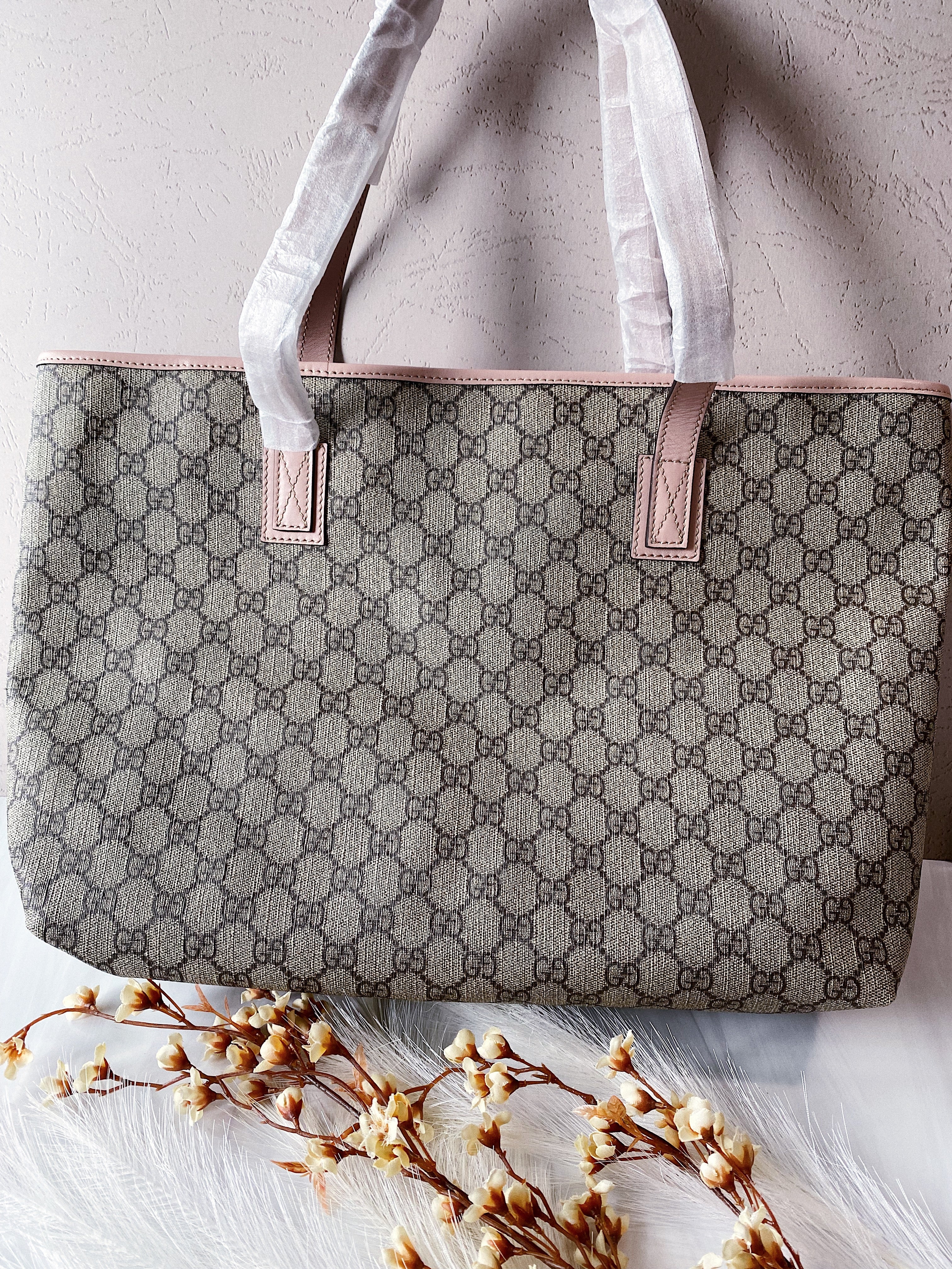 [TOP] GUCCI Supreme Tote Zipper Bag 38x28x11cm - Pink