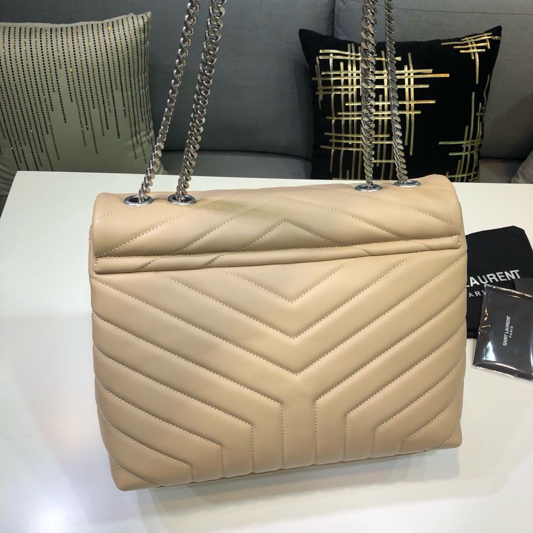 [TOP] Yves Saint Laurent YSL LouLou Bag Medium 31cm - Beige with Silver