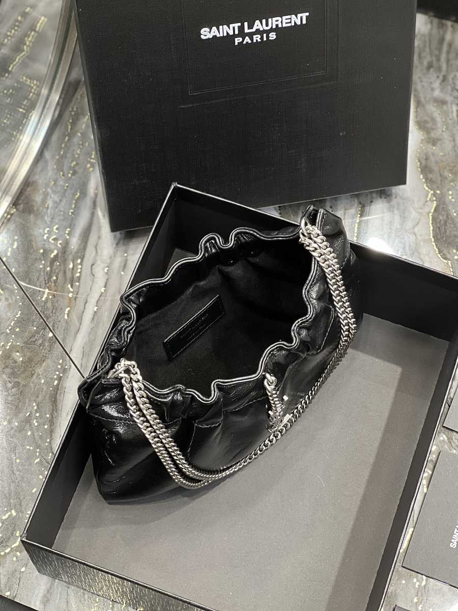 [TOP] Yves Saint Laurent YSL Pacpac Leather Hobo Bag - Black