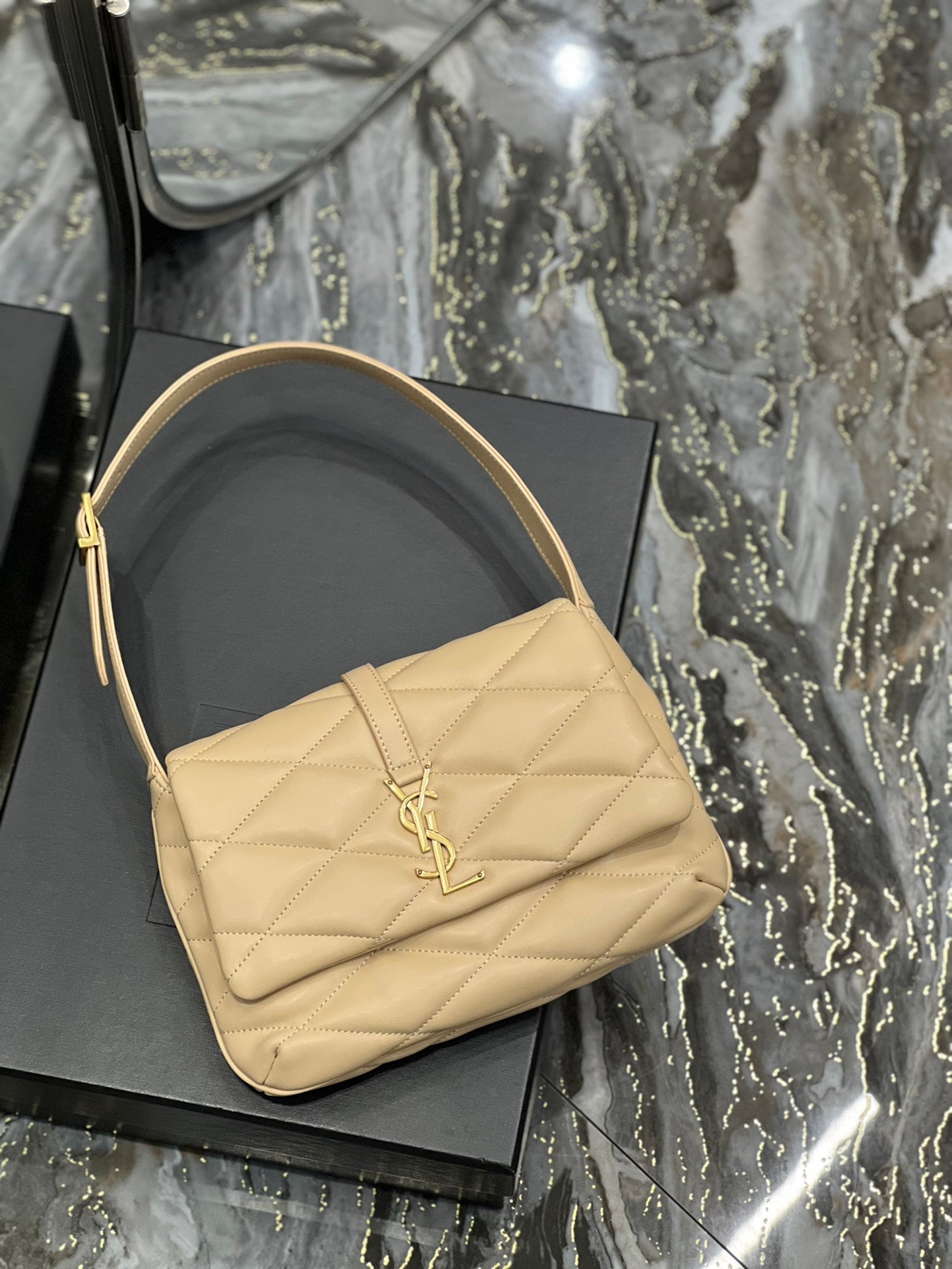 [TOP] Yves Saint Laurent YSL Le 57 Small Shoulder Bag - Beige